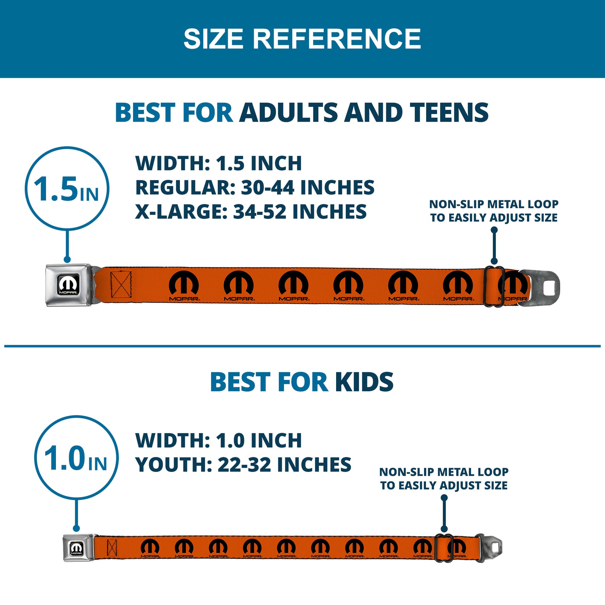 MOPAR Logo Full Color Black/White Seatbelt Belt - MOPAR Logo Repeat Orange/Black Webbing Seatbelt Belts Mopar