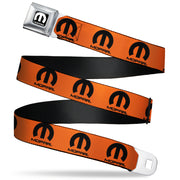 MOPAR Logo Full Color Black/White Seatbelt Belt - MOPAR Logo Repeat Orange/Black Webbing Seatbelt Belts Mopar