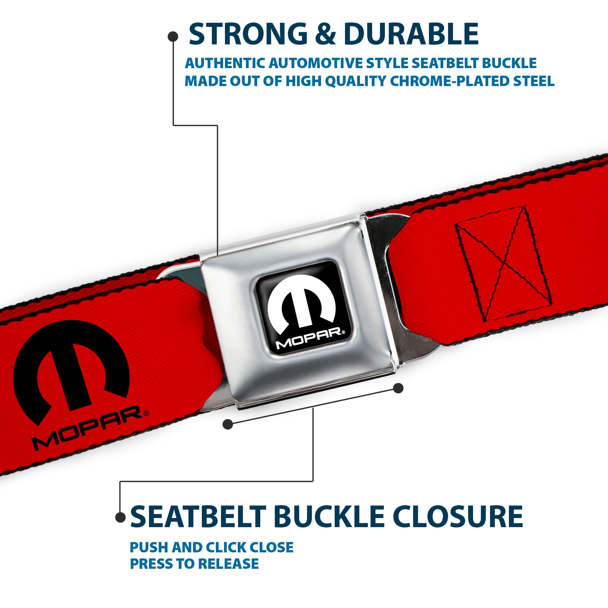 MOPAR Logo Full Color Black/White Seatbelt Belt - MOPAR Logo Repeat Red/Black Webbing Seatbelt Belts Mopar