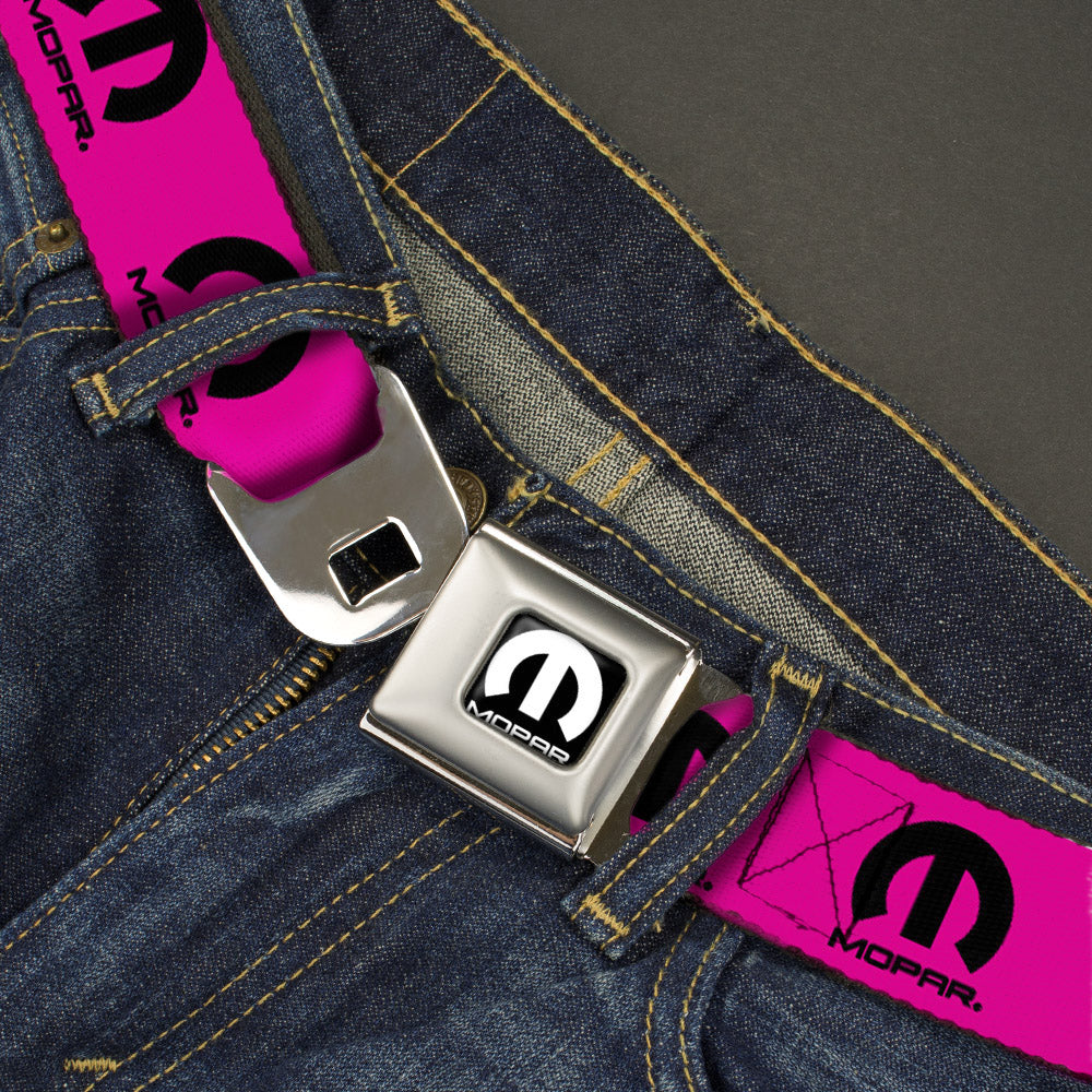 MOPAR Logo Full Color Black/White Seatbelt Belt - MOPAR Logo Repeat Hot Pink/Black Webbing Seatbelt Belts Mopar
