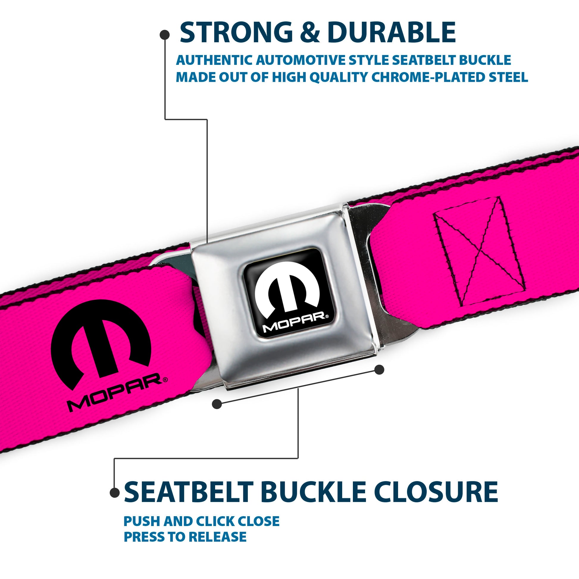 MOPAR Logo Full Color Black/White Seatbelt Belt - MOPAR Logo Repeat Hot Pink/Black Webbing Seatbelt Belts Mopar
