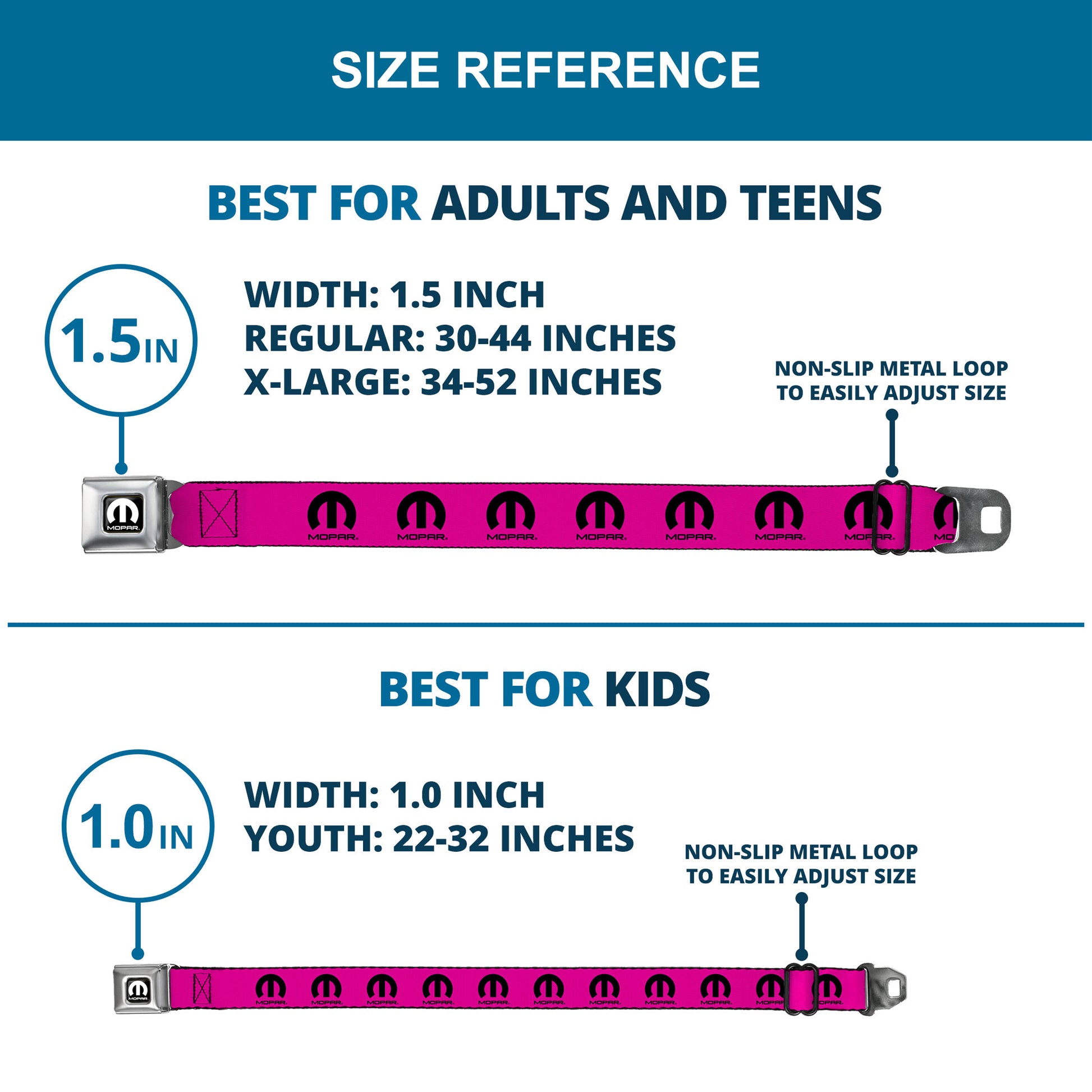 MOPAR Logo Full Color Black/White Seatbelt Belt - MOPAR Logo Repeat Hot Pink/Black Webbing Seatbelt Belts Mopar