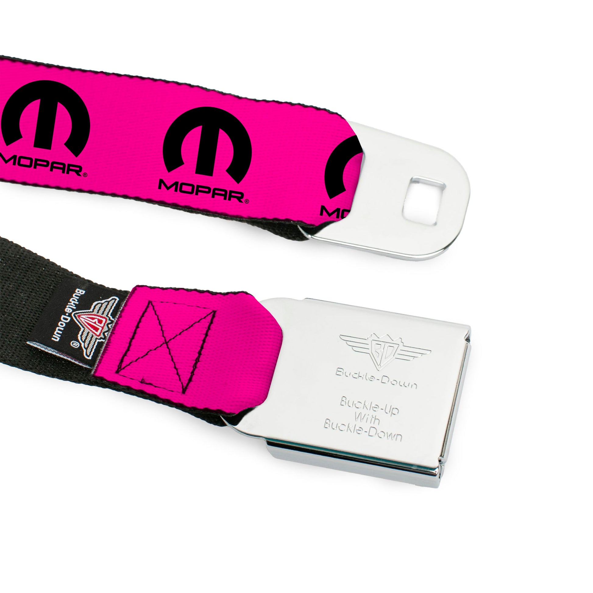MOPAR Logo Full Color Black/White Seatbelt Belt - MOPAR Logo Repeat Hot Pink/Black Webbing Seatbelt Belts Mopar