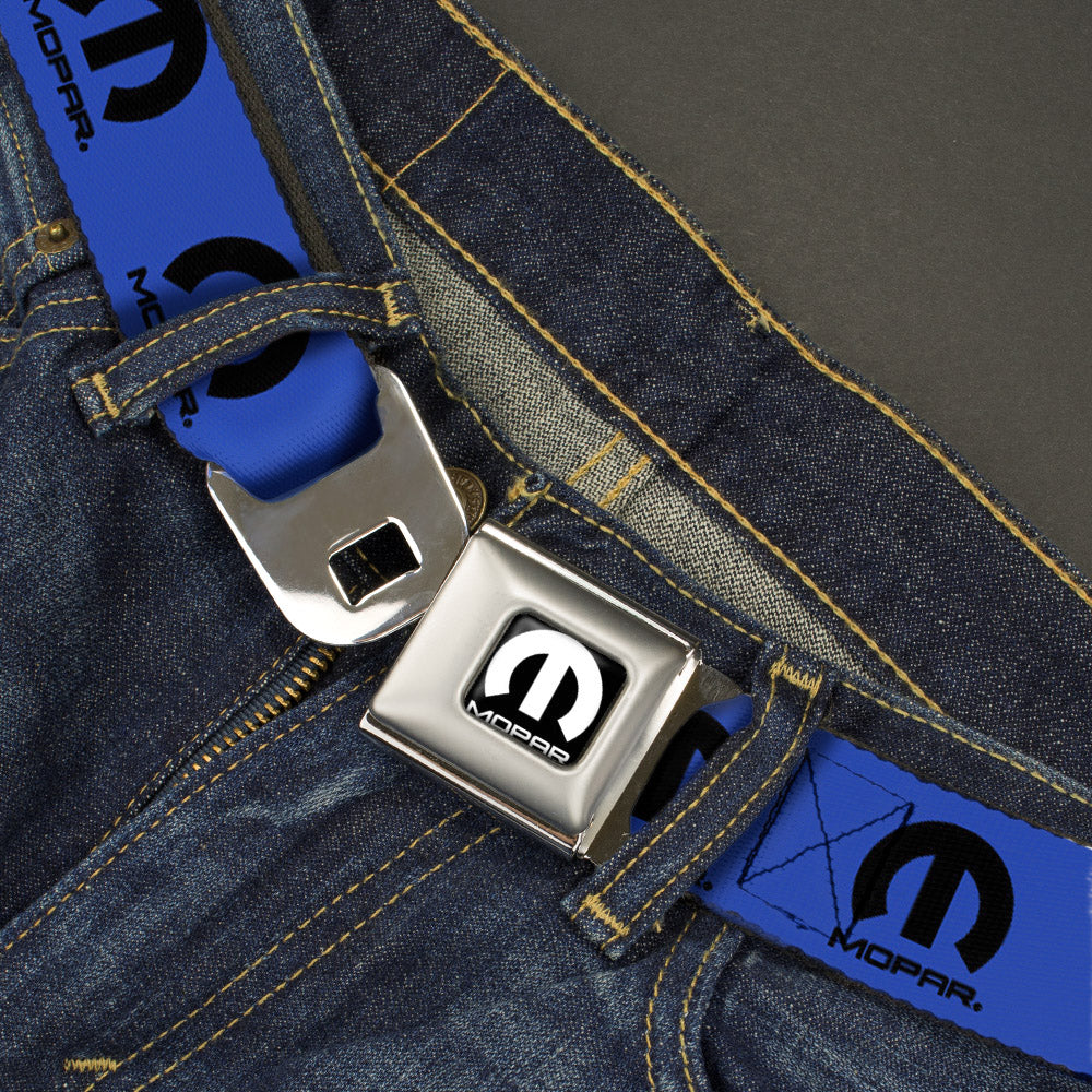MOPAR Logo Full Color Black/White Seatbelt Belt - MOPAR Logo Repeat Blue/Black Webbing Seatbelt Belts Mopar