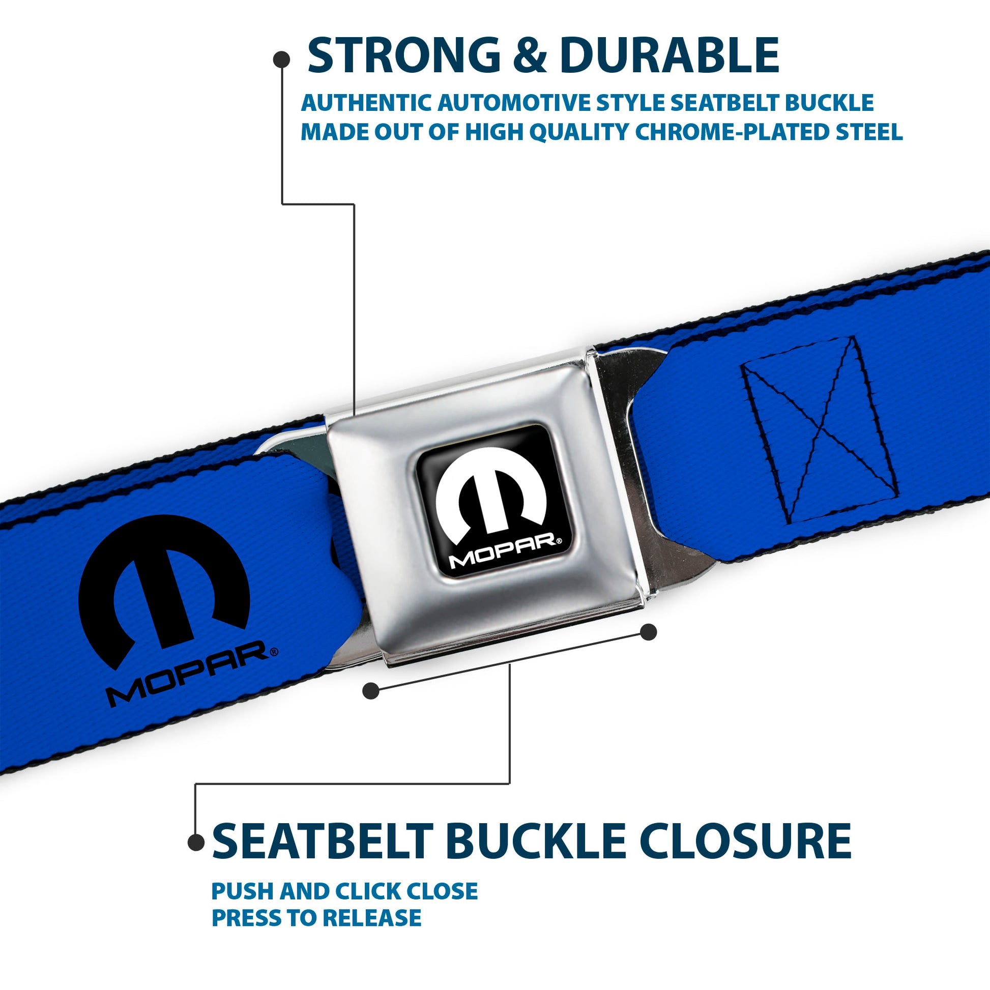 MOPAR Logo Full Color Black/White Seatbelt Belt - MOPAR Logo Repeat Blue/Black Webbing Seatbelt Belts Mopar