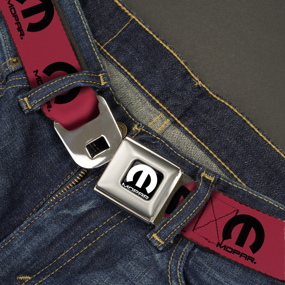 MOPAR Logo Full Color Black/White Seatbelt Belt - MOPAR Logo Repeat Fuchsia/Black Webbing Seatbelt Belts Mopar