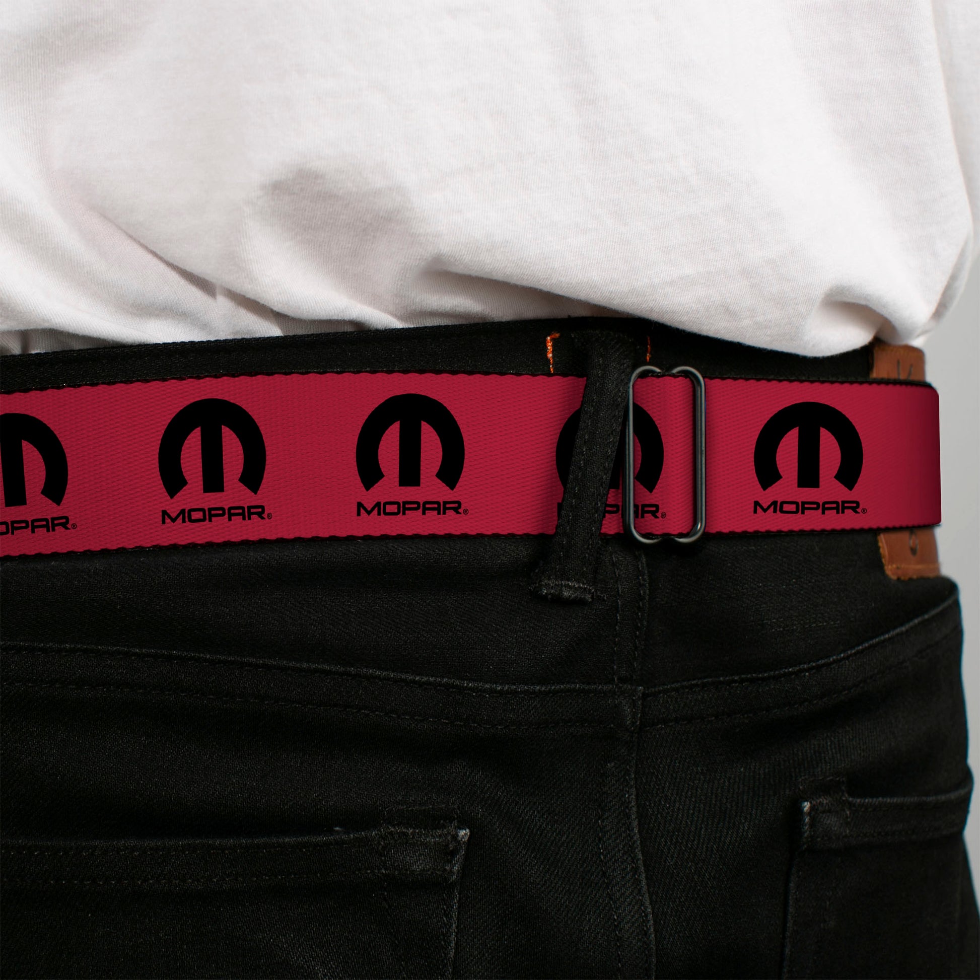 MOPAR Logo Full Color Black/White Seatbelt Belt - MOPAR Logo Repeat Fuchsia/Black Webbing Seatbelt Belts Mopar