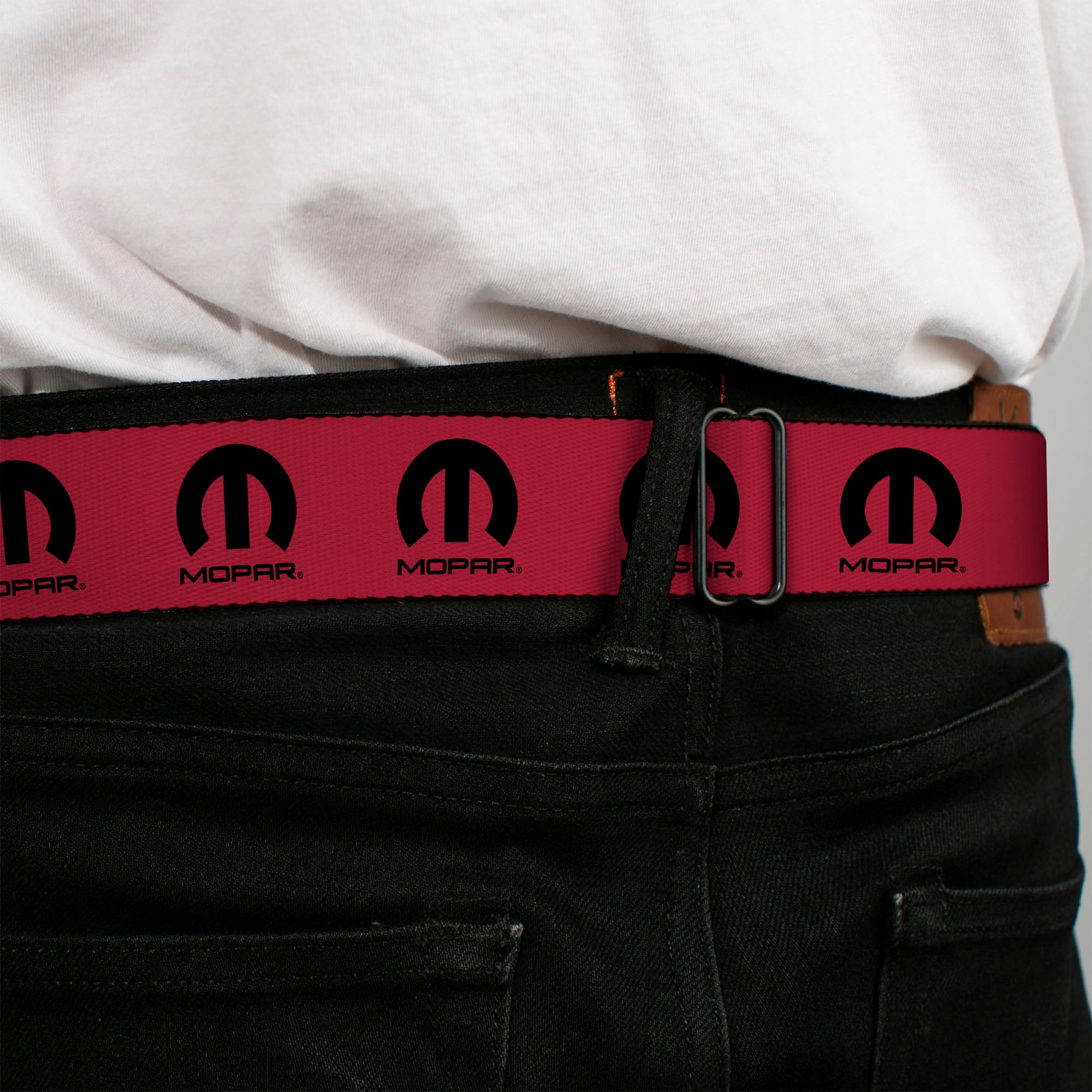MOPAR Logo Full Color Black/White Seatbelt Belt - MOPAR Logo Repeat Fuchsia/Black Webbing Seatbelt Belts Mopar