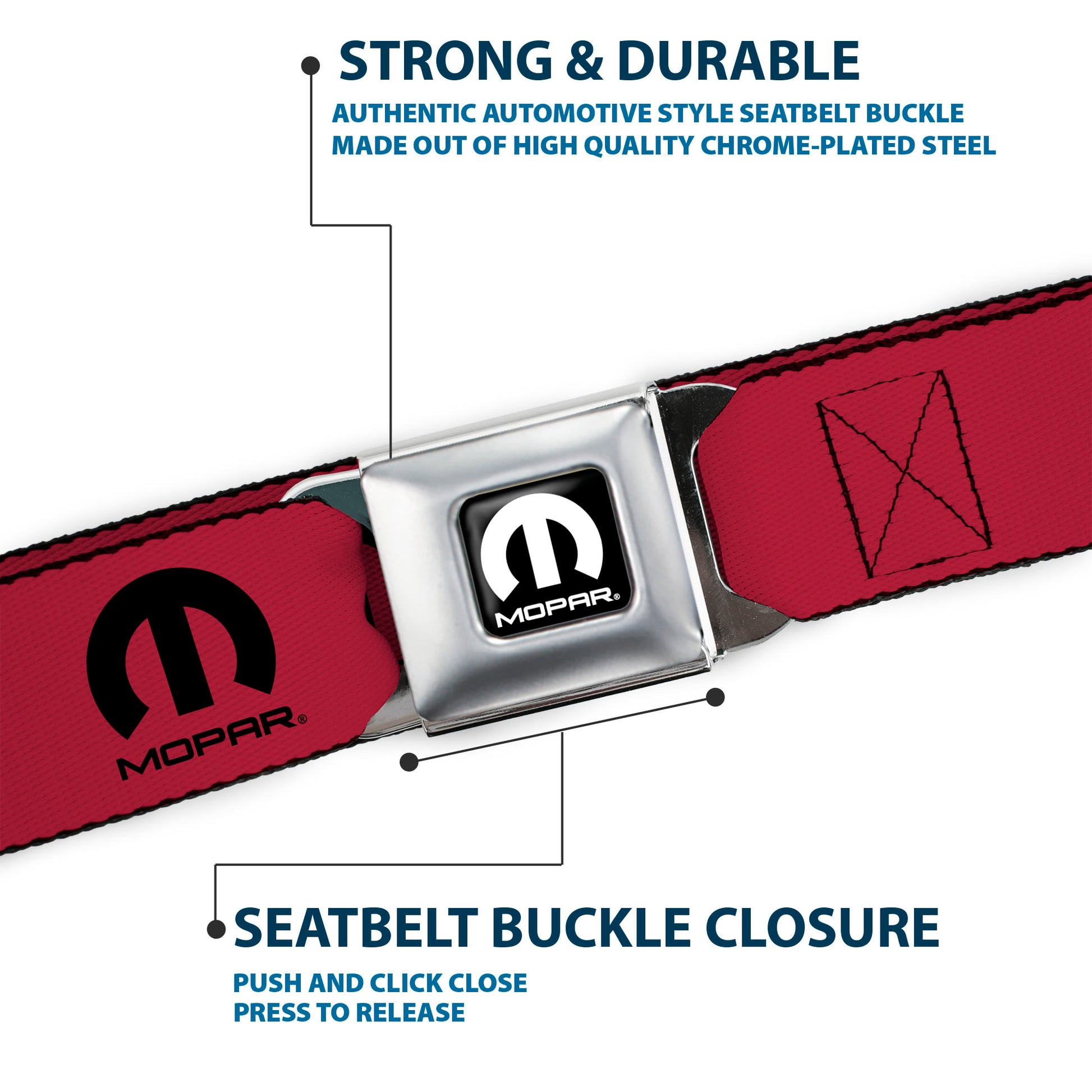 MOPAR Logo Full Color Black/White Seatbelt Belt - MOPAR Logo Repeat Fuchsia/Black Webbing Seatbelt Belts Mopar