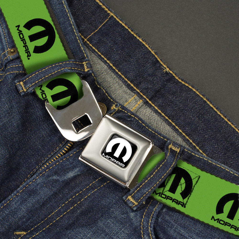 MOPAR Logo Full Color Black/White Seatbelt Belt - MOPAR Logo Repeat Green/Black Webbing Seatbelt Belts Mopar