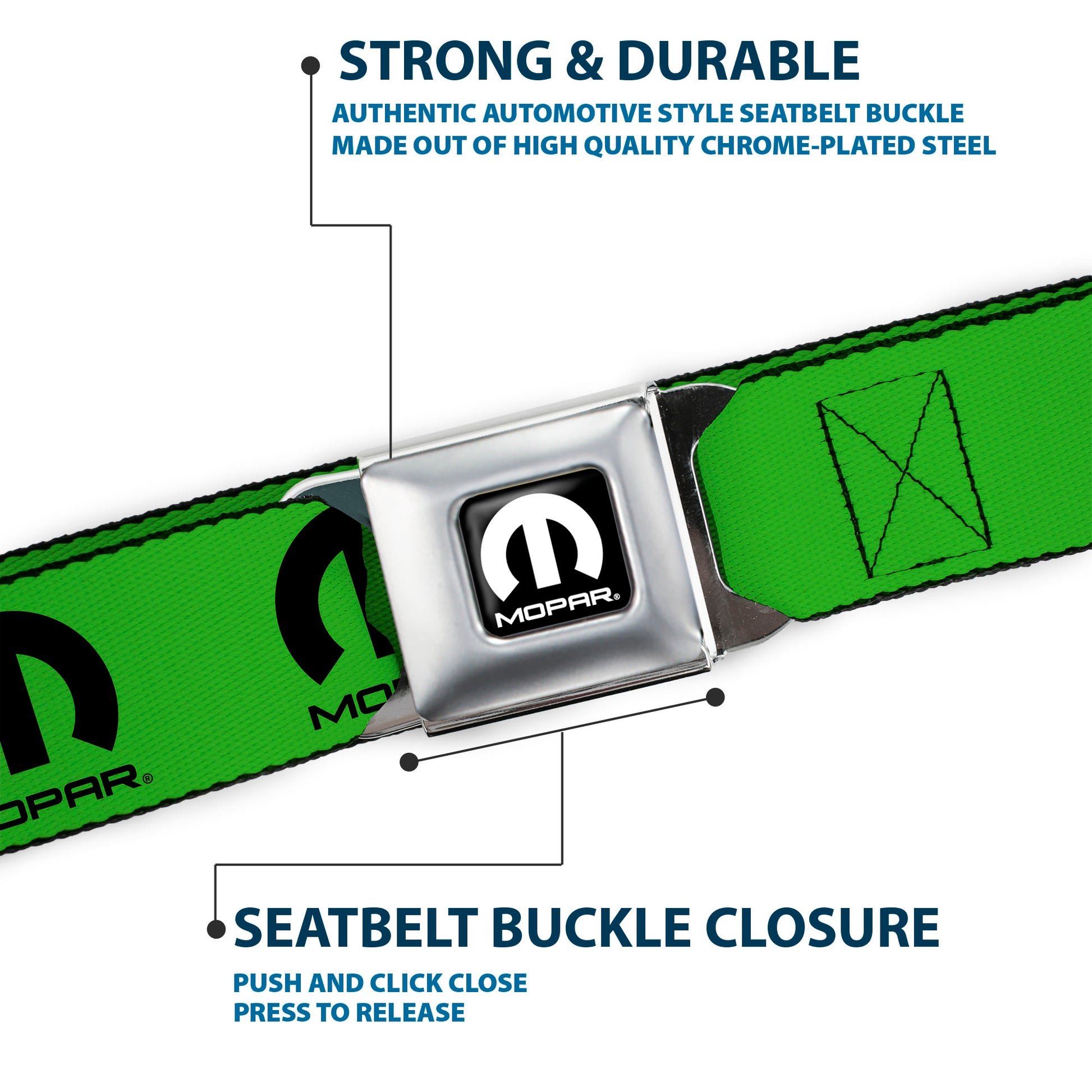 MOPAR Logo Full Color Black/White Seatbelt Belt - MOPAR Logo Repeat Green/Black Webbing Seatbelt Belts Mopar