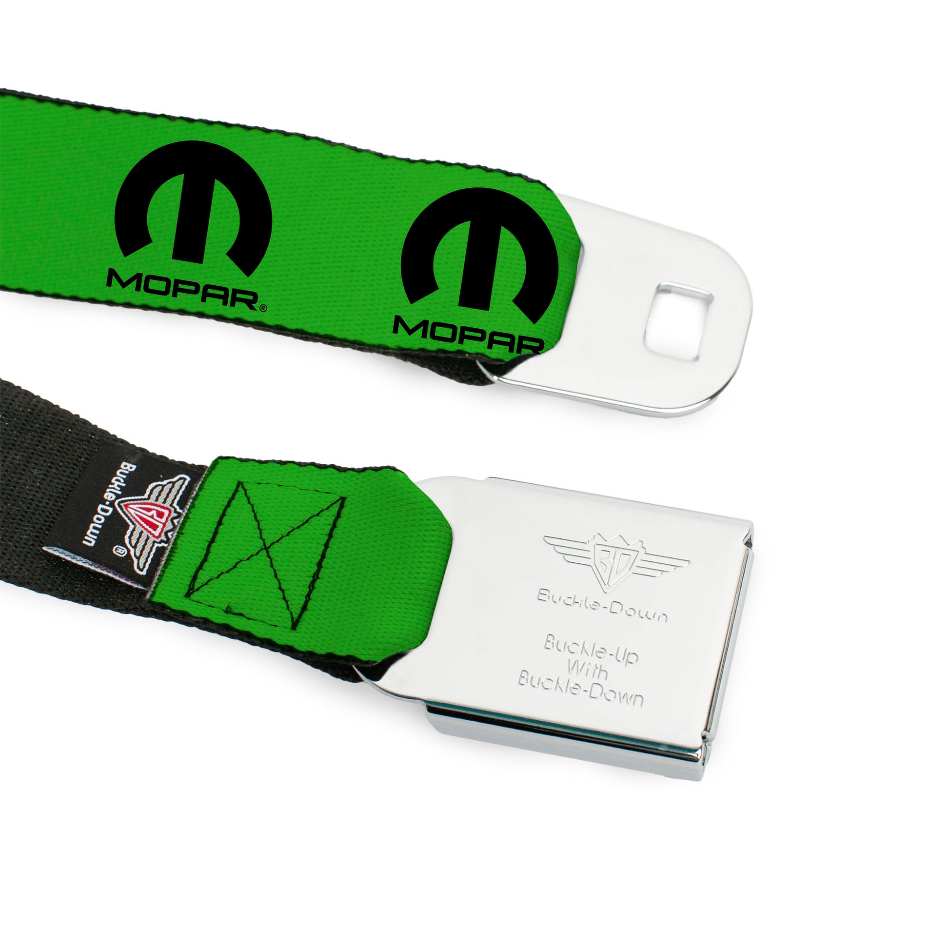 MOPAR Logo Full Color Black/White Seatbelt Belt - MOPAR Logo Repeat Green/Black Webbing Seatbelt Belts Mopar