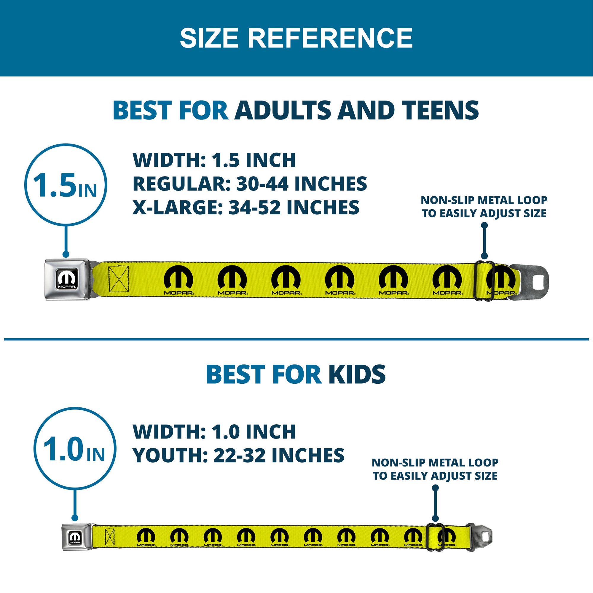 MOPAR Logo Full Color Black/White Seatbelt Belt - MOPAR Logo Repeat Yellow/Black Webbing Seatbelt Belts Mopar