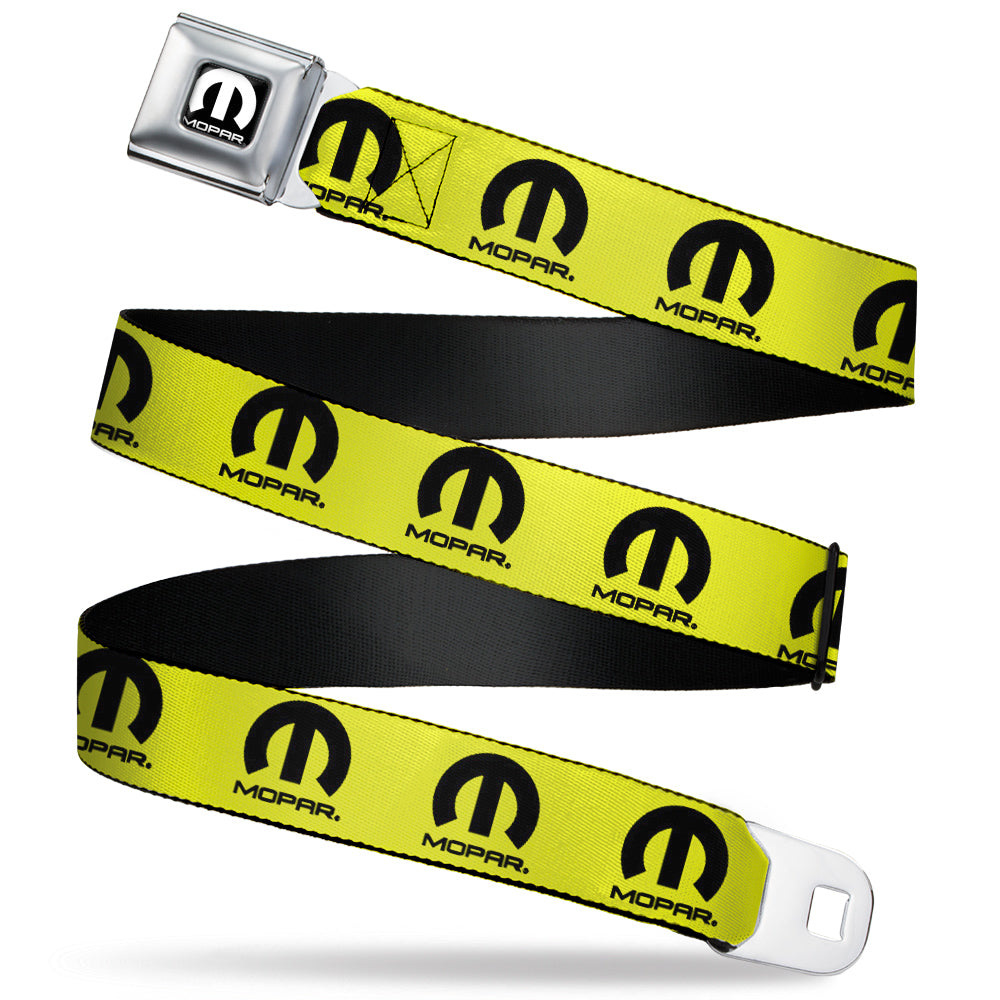 MOPAR Logo Full Color Black/White Seatbelt Belt - MOPAR Logo Repeat Yellow/Black Webbing Seatbelt Belts Mopar