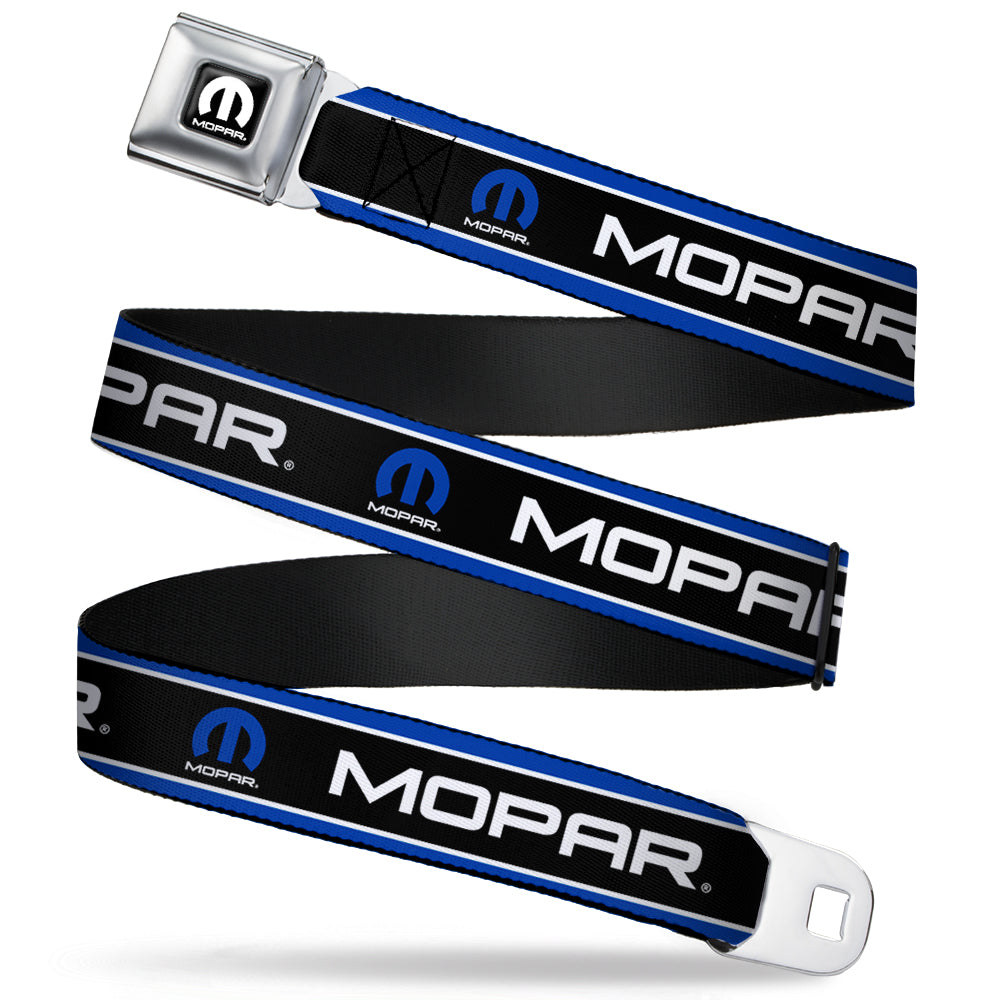 MOPAR Logo Full Color Black White Seatbelt Belt - MOPAR Text/Logo/Stripe Blue/White/Black Webbing Seatbelt Belts Mopar
