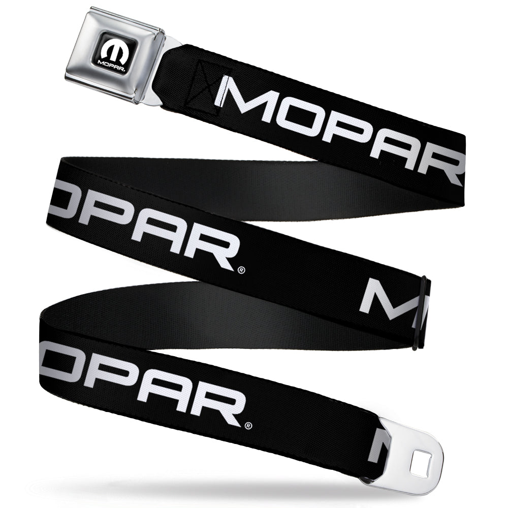 MOPAR Logo Full Color Black White Seatbelt Belt - MOPAR Text Black/White Webbing Seatbelt Belts Mopar