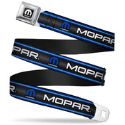 MOPAR Logo Full Color Black White Seatbelt Belt - MOPAR Text/Logo/Stripe/Grill Black/Grays/Blue Glow/White Webbing Seatbelt Belts Mopar