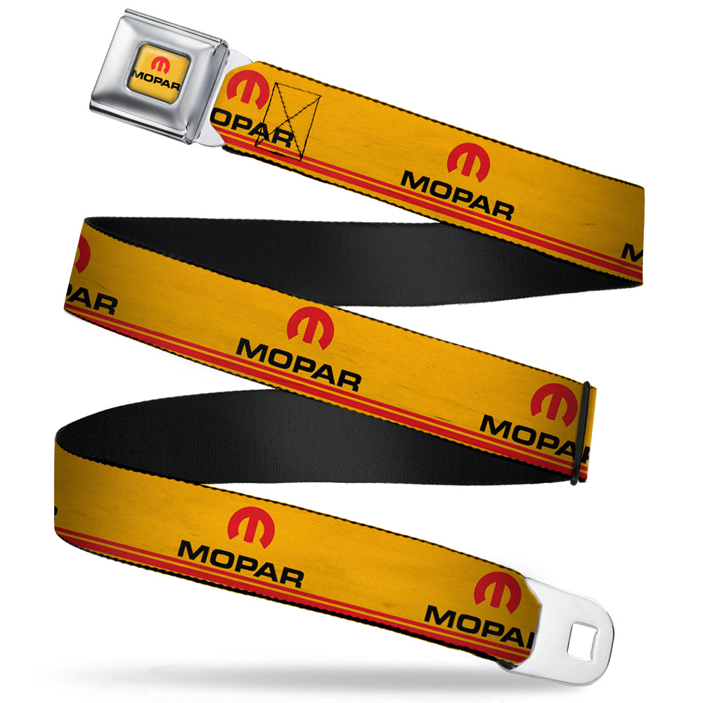 MOPAR Logo Full Color Gold Red Black Seatbelt Belt - MOPAR Logo Double-Stripe Vintage Gold/Red/Black Webbing Seatbelt Belts Mopar