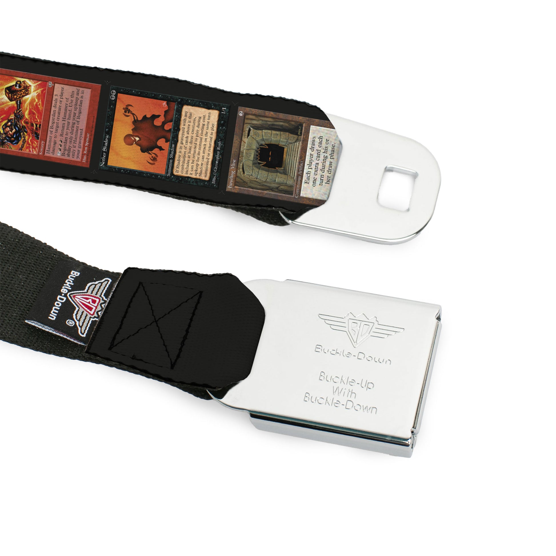 MAGIC THE GATHERING Title Logo Full Color Black Seatbelt Belt - Magic the Gathering Four Retro Card Blocks Webbing Seatbelt Belts Magic the Gathering