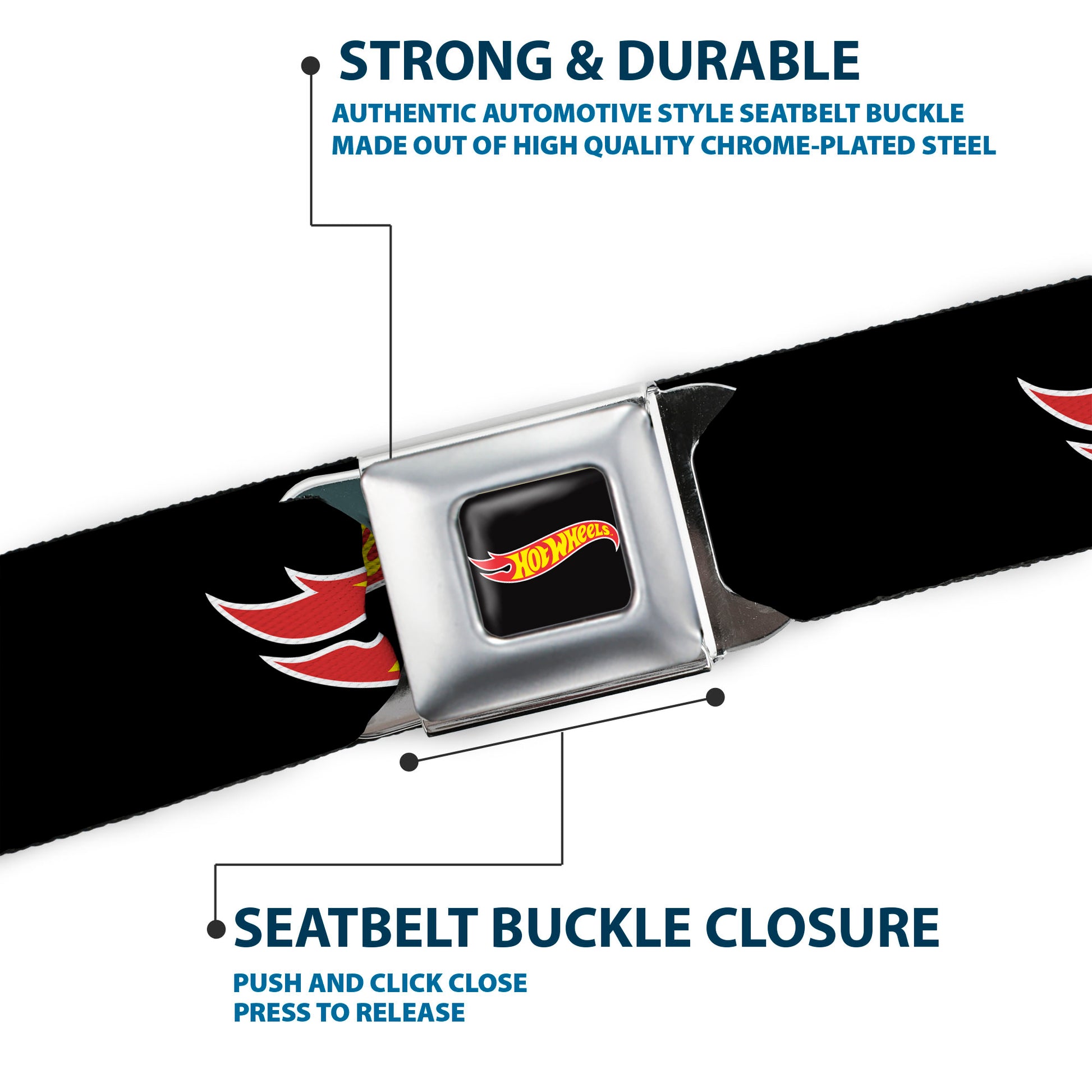 HOT WHEELS Classic Flame Logo Full Color Black/Red/Yellow Seatbelt Belt - HOT WHEELS Classic Flame Logo Black/Red/Yellow Webbing Seatbelt Belts Hot Wheels