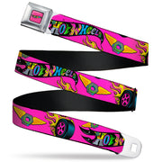 HOT WHEELS Classic Flame Logo Full Color Pink/Black/Multi Color Seatbelt Belt - HOT WHEELS Logo and Parts Collage Pink/Black/Multi Color Webbing Seatbelt Belts Hot Wheels