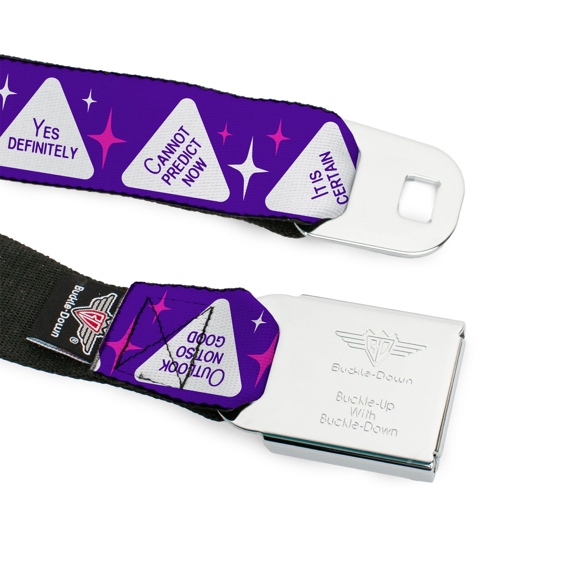 MAGIC 8 BALL Logo Full Color Black/Orange/White Seatbelt Belt - Magic 8 Ball Answers Flip Blue/White Webbing Seatbelt Belts Magic 8 Ball