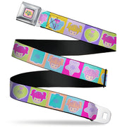 POLLY POCKET Title Logo Full Color Pink Seatbelt Belt - POLLY POCKET Doll Faces and Title Logo Blocks Multi Color Webbing Seatbelt Belts Polly Pocket