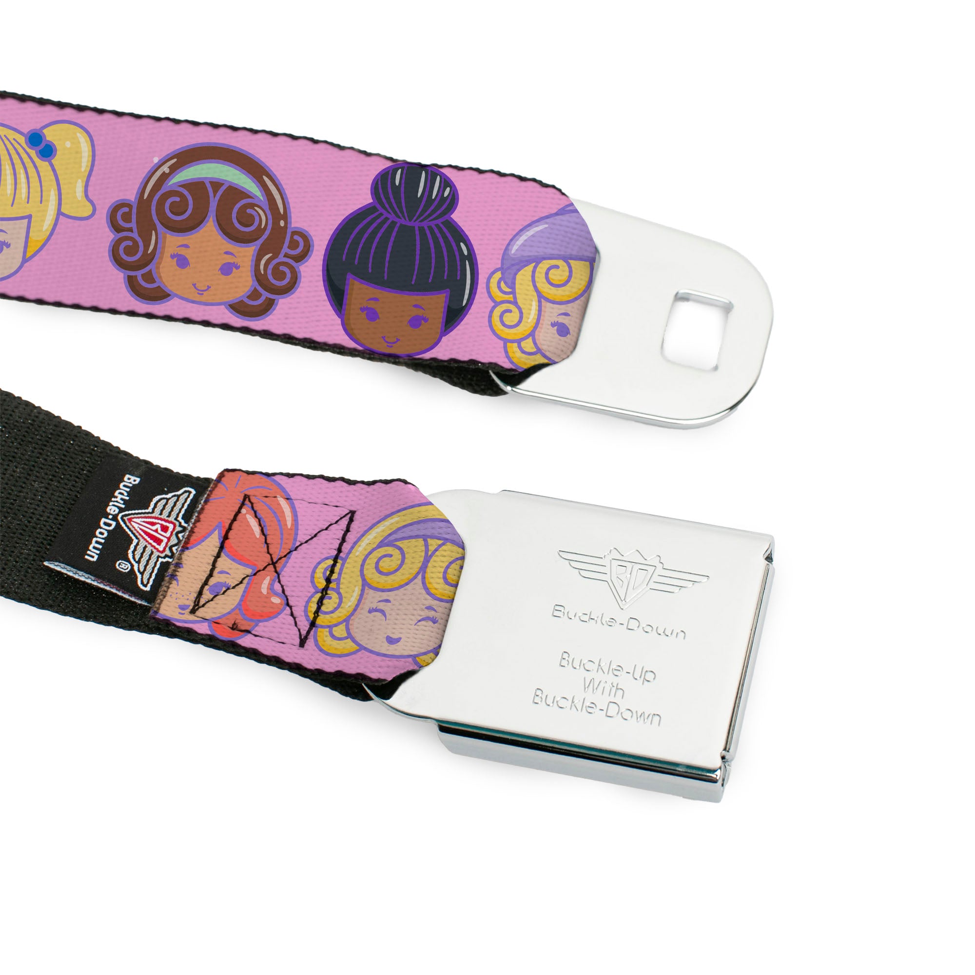 POLLY POCKET Title Logo Full Color Pink Seatbelt Belt - Polly Pocket Ten Doll Face Expressions Pink Webbing Seatbelt Belts Polly Pocket