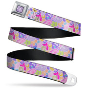 POLLY POCKET Title Logo Full Color Lavender/White Seatbelt Belt - Polly Pocket Dolls and Compacts Collage Lavender Webbing Seatbelt Belts Polly Pocket