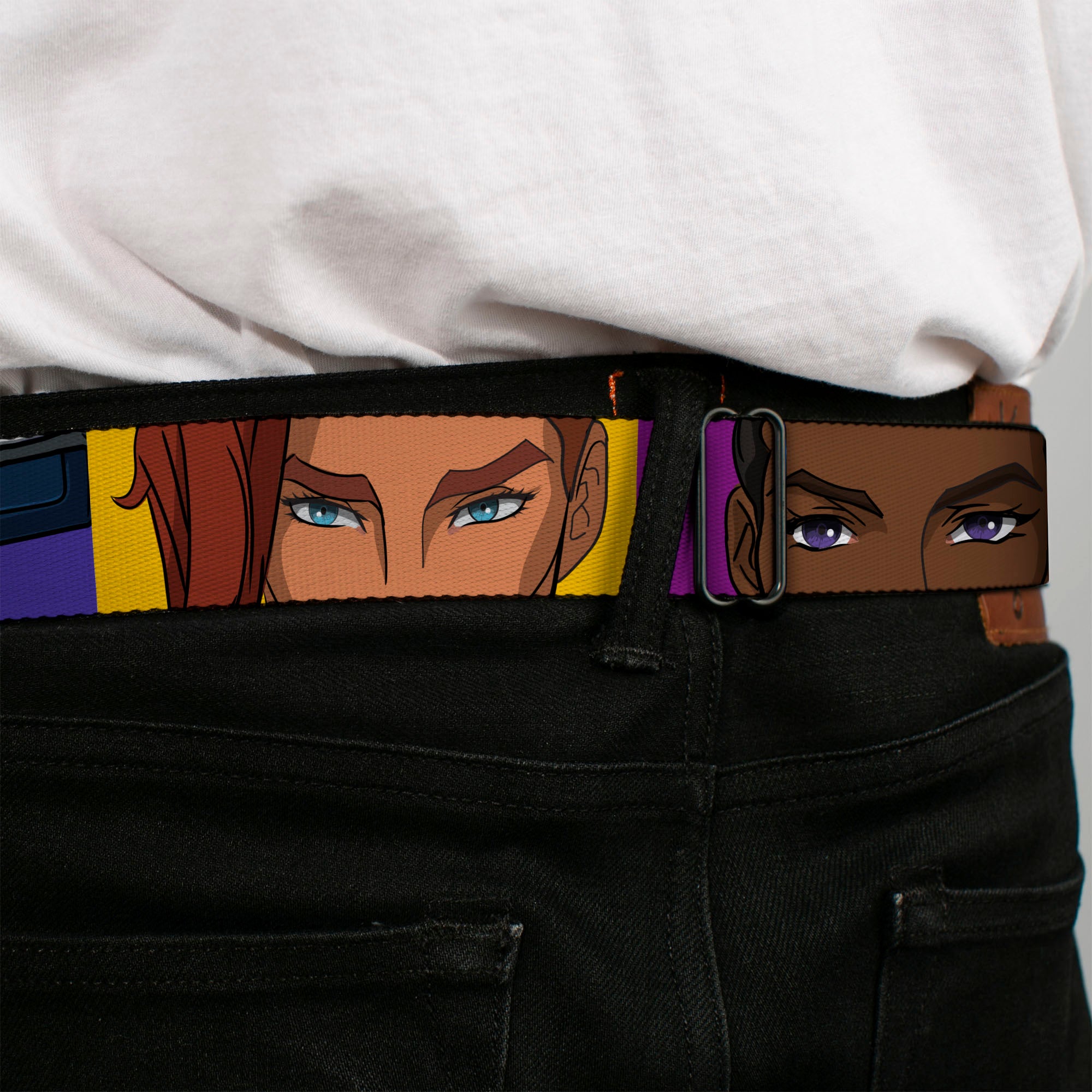 MASTERS OF THE UNIVERSE REVELATION Title Logo Full Color Black Seatbelt Belt - Masters of the Universe Revelation Character Close-Up Blocks Webbing Seatbelt Belts Masters of the Universe