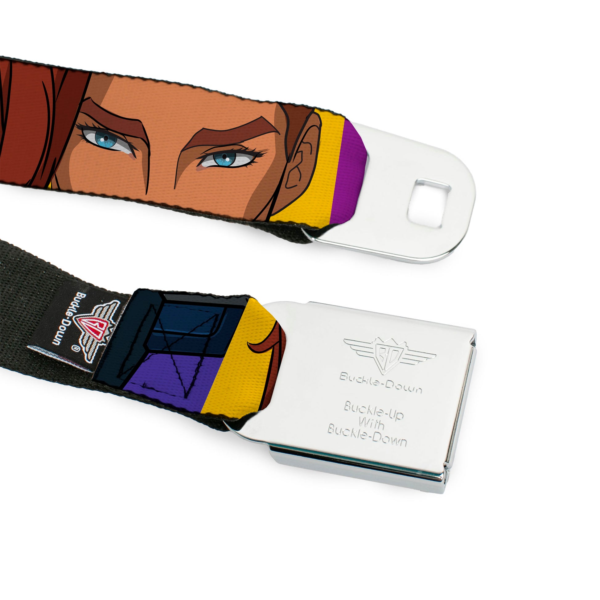 MASTERS OF THE UNIVERSE REVELATION Title Logo Full Color Black Seatbelt Belt - Masters of the Universe Revelation Character Close-Up Blocks Webbing Seatbelt Belts Masters of the Universe