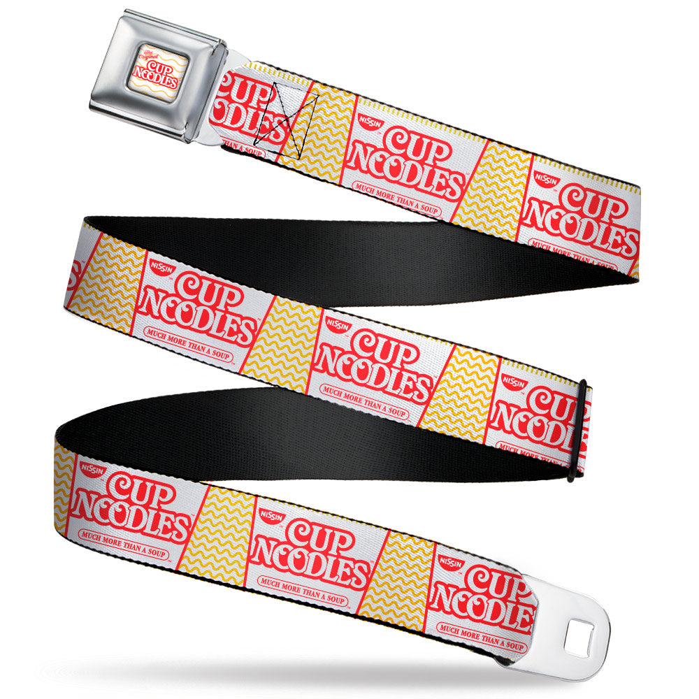 THE ORIGINAL CUP NOODLES Logo/Noodle Wave Full Color White/Orange/Red Seatbelt Belt - Cup Noodles Cups Stacked Collage White/Gold/Red Webbing Seatbelt Belts Nissin