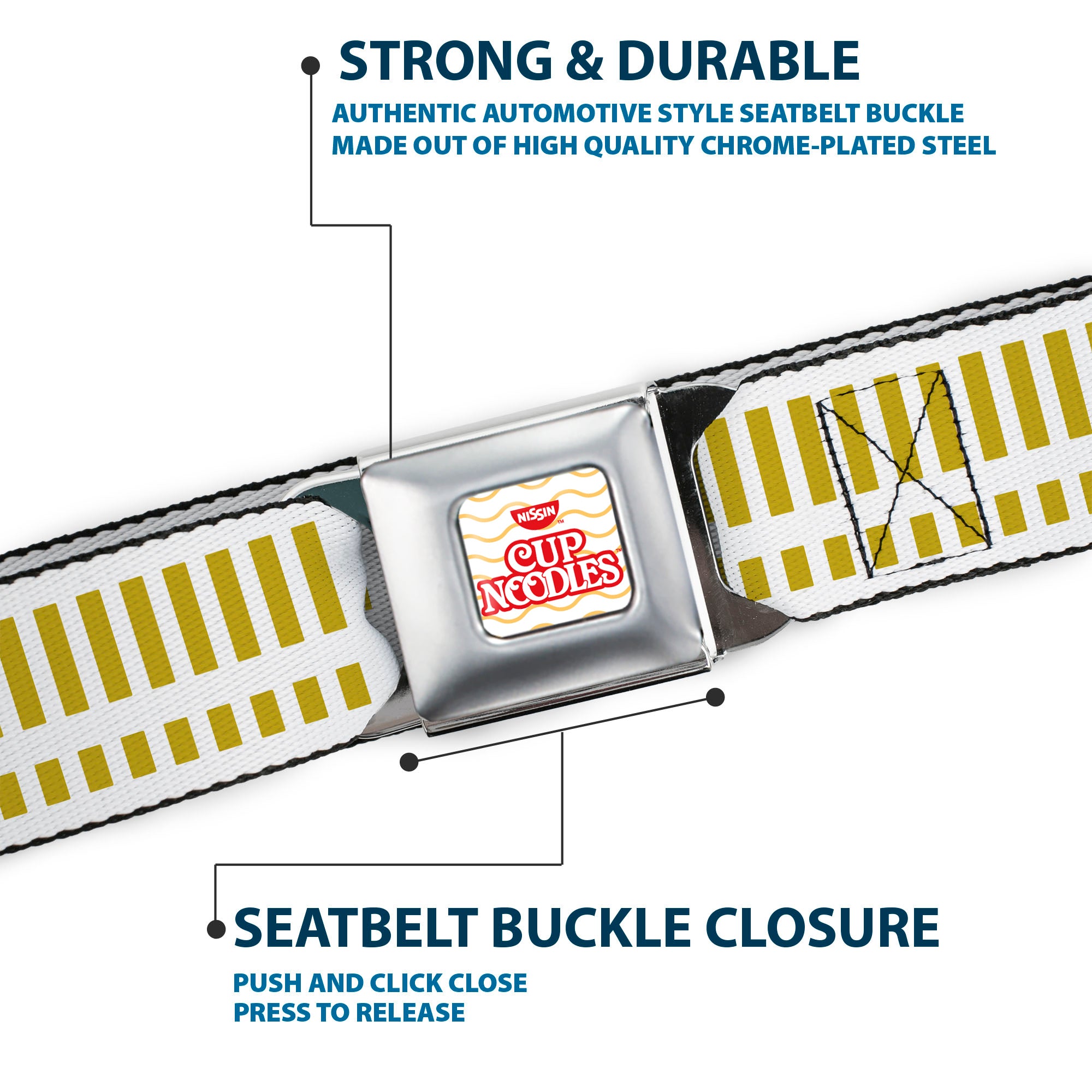 NISSIN CUP NOODLES Logo/Noodle Wave Full Color White/Orange/Red Seatbelt Belt - THE ORIGINAL CUP NOODLES Caterpillar Striping White/Red/Gold Webbing Seatbelt Belts Nissin