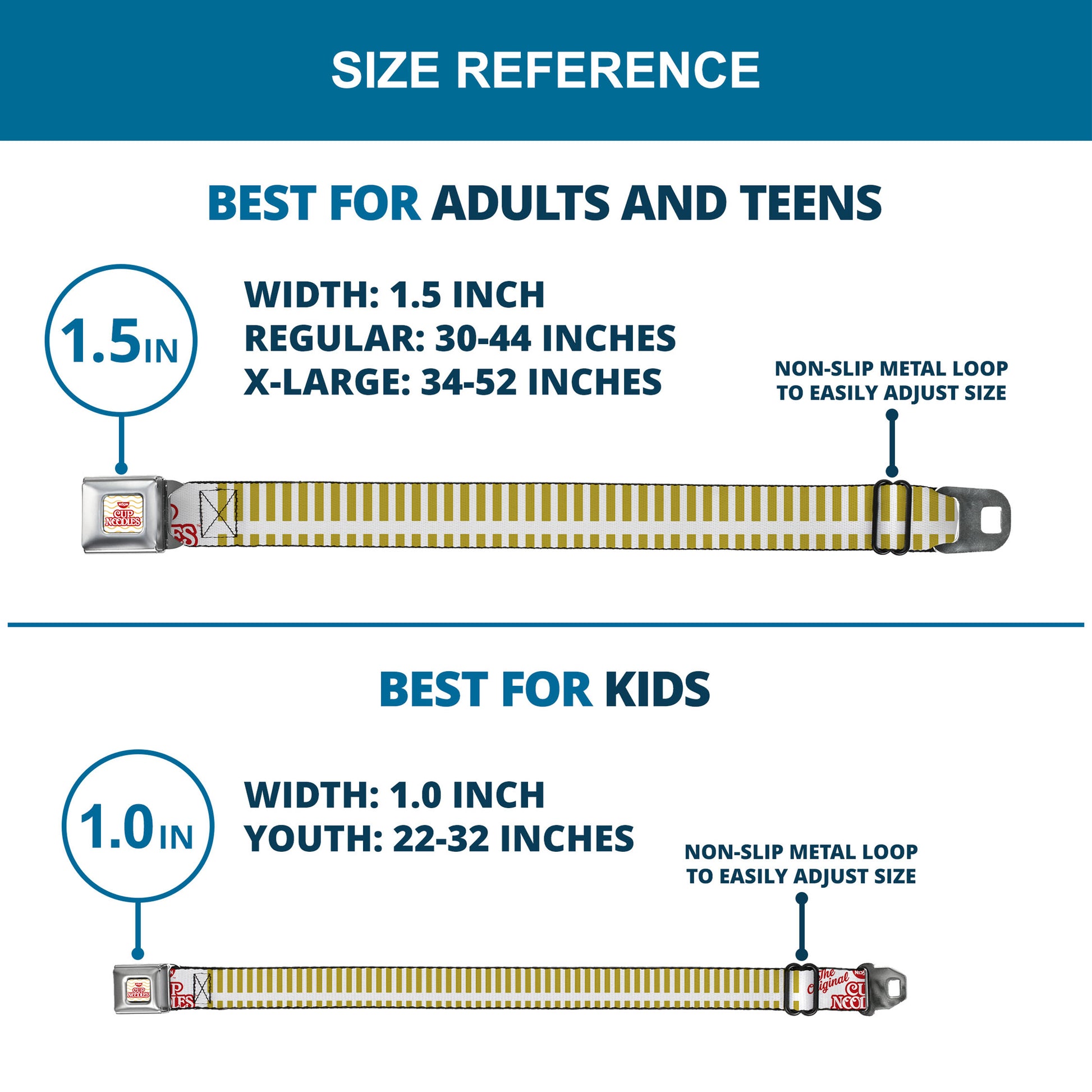 NISSIN CUP NOODLES Logo/Noodle Wave Full Color White/Orange/Red Seatbelt Belt - THE ORIGINAL CUP NOODLES Caterpillar Striping White/Red/Gold Webbing Seatbelt Belts Nissin
