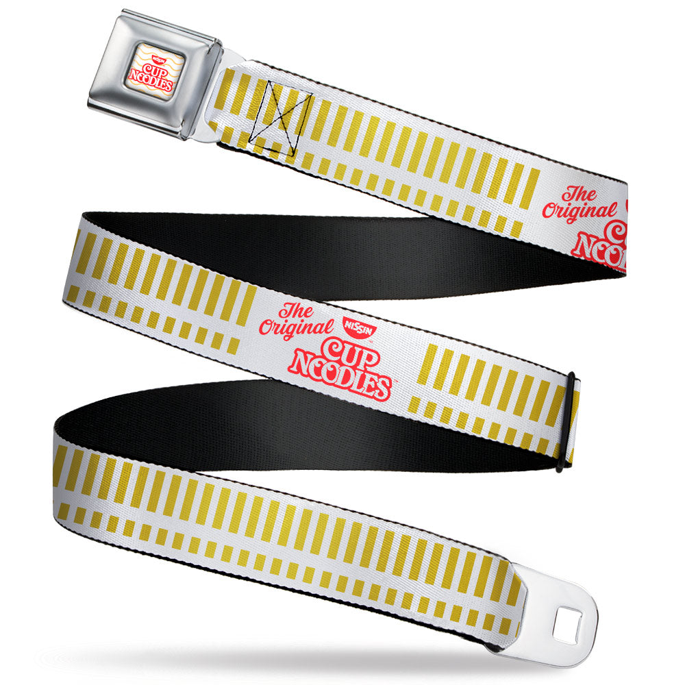 NISSIN CUP NOODLES Logo/Noodle Wave Full Color White/Orange/Red Seatbelt Belt - THE ORIGINAL CUP NOODLES Caterpillar Striping White/Red/Gold Webbing Seatbelt Belts Nissin