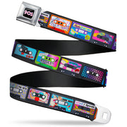 Nick 90'S Rewind Icon Full Color Black/Blue/Pink Seatbelt Belt - Nick 90's Rewind 13-Mash Up Cassette Tapes Black Webbing Seatbelt Belts Nick 90s