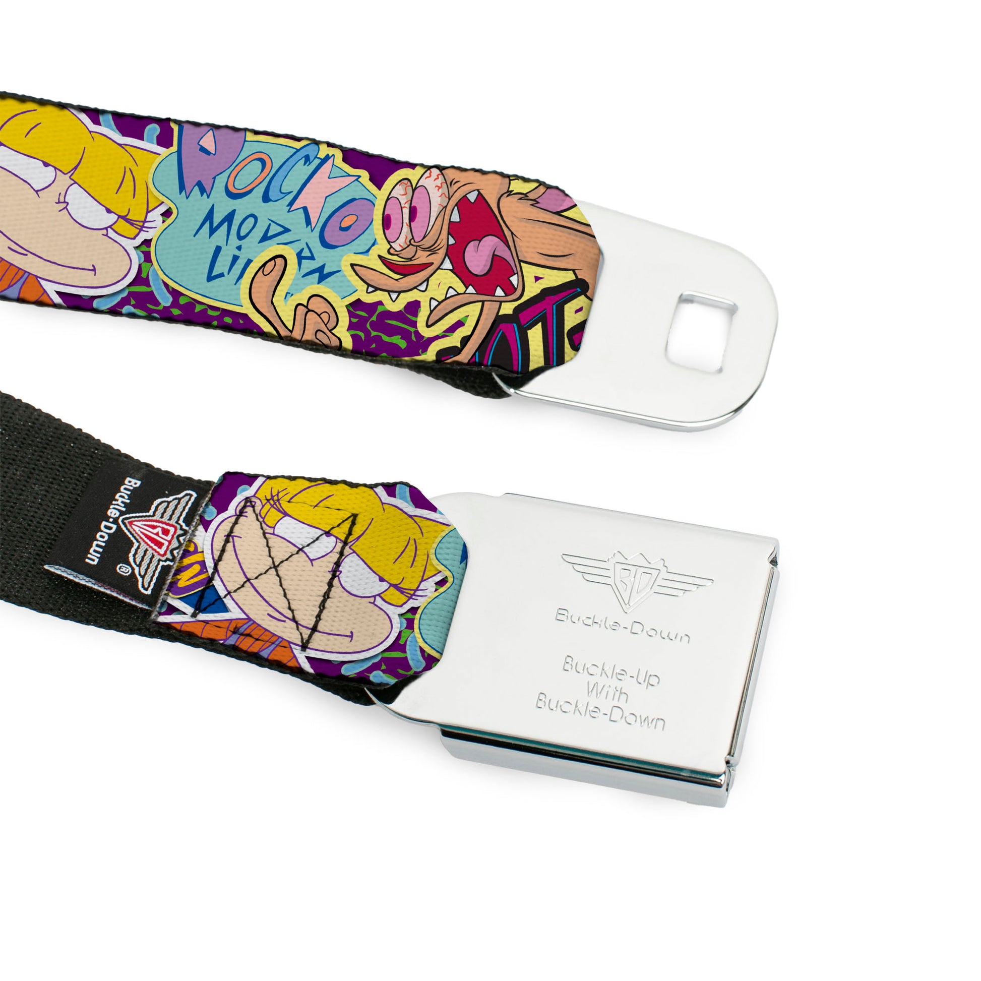 Nick 90'S Rewind Icon Full Color Black/Blue/Pink Seatbelt Belt - Nick 90's Rewind 7-Character/4-Logo Collage Webbing Seatbelt Belts Nick 90s