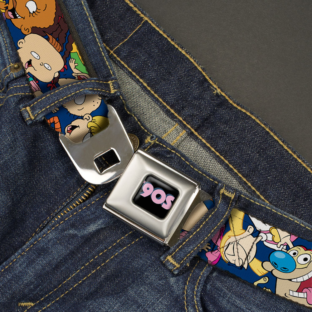 Nick 90'S Rewind Icon Full Color Black/Blue/Pink Seatbelt Belt - Nick 90's Rewind 16-Character Poses Navy Blue Webbing Seatbelt Belts Nick 90s