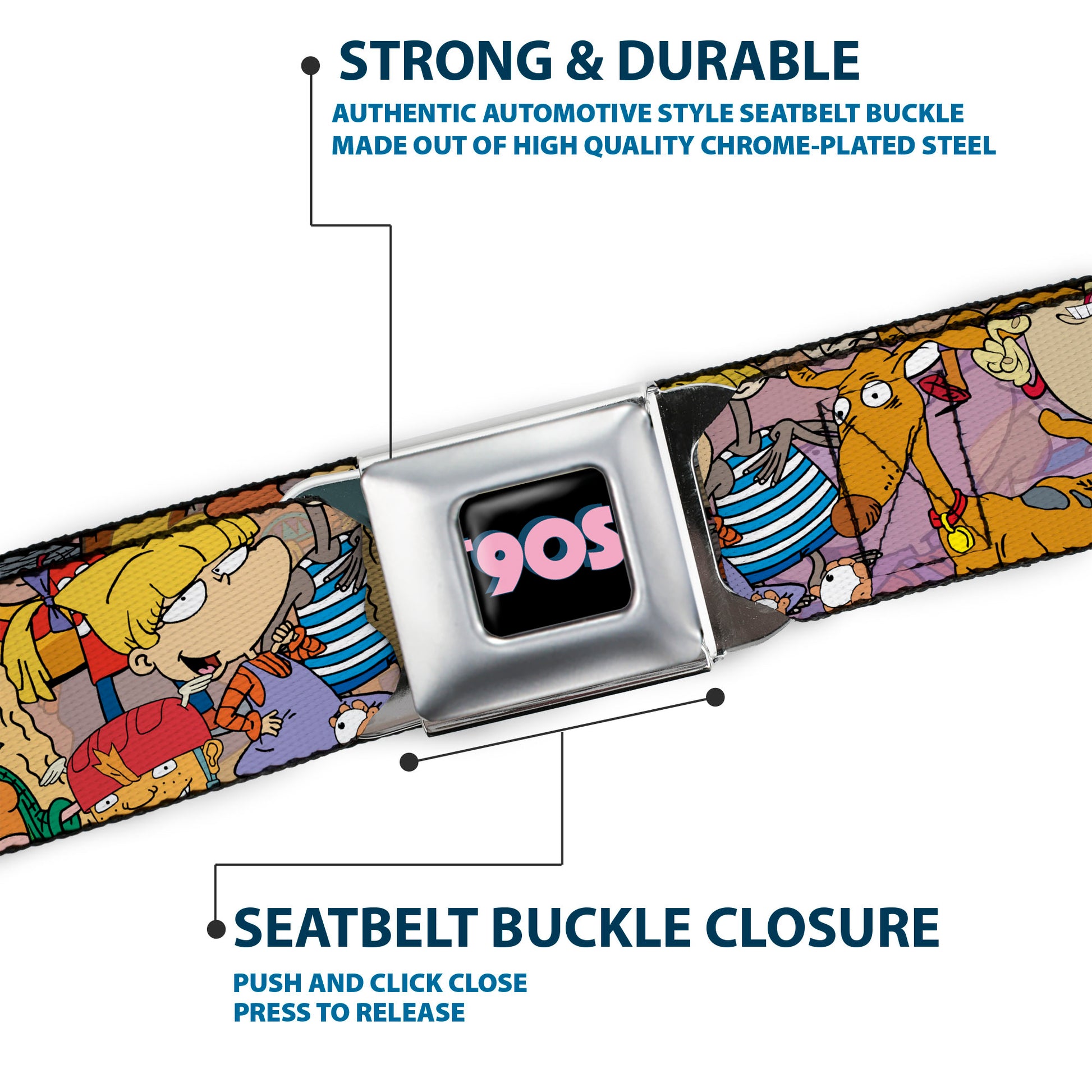 Nick 90'S Rewind Icon Full Color Black/Blue/Pink Seatbelt Belt - Nick 90's Rewind Character Mash Up Collage2 Pinks Webbing Seatbelt Belts Nick 90s