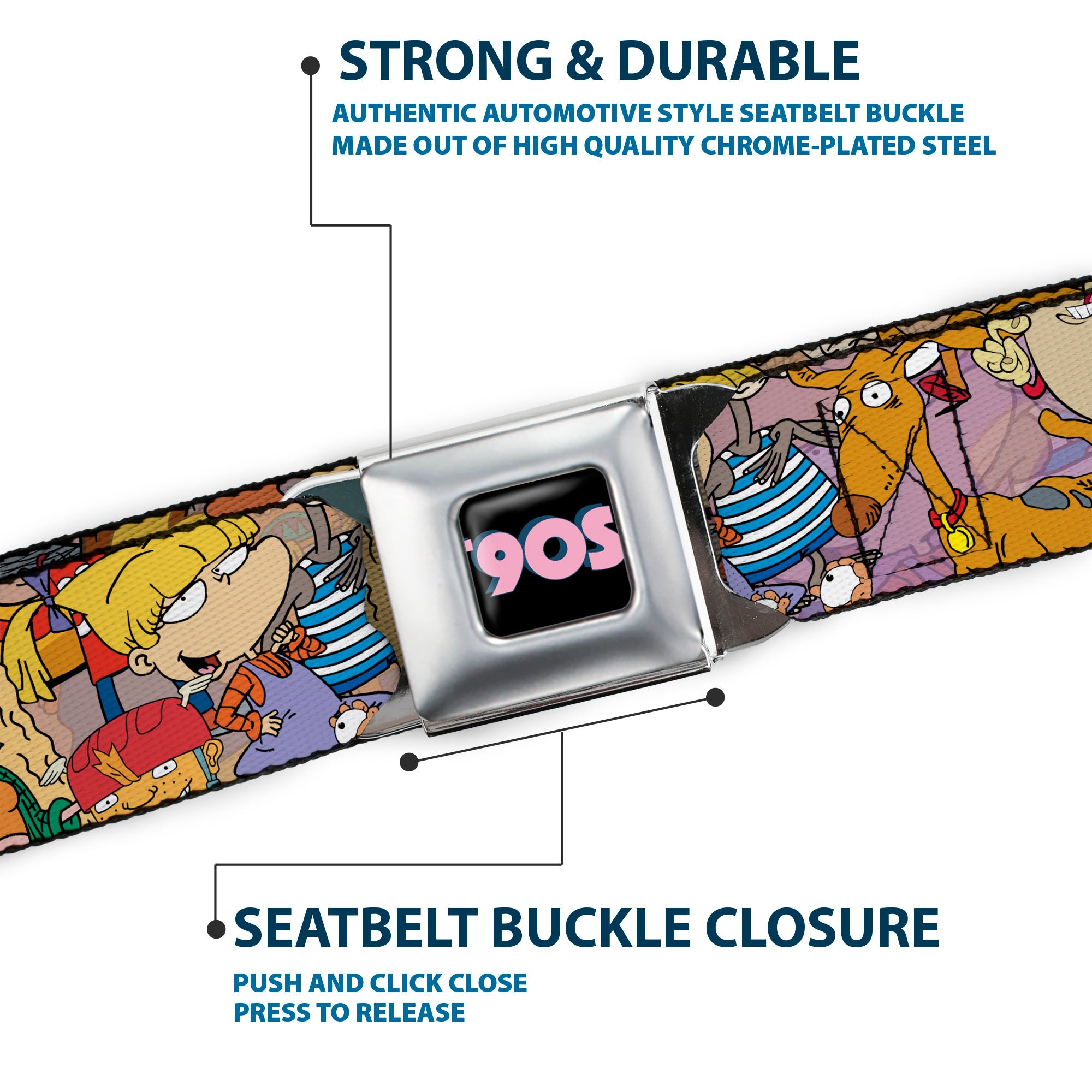 Nick 90'S Rewind Icon Full Color Black/Blue/Pink Seatbelt Belt - Nick 90's Rewind Character Mash Up Collage2 Pinks Webbing Seatbelt Belts Nick 90s