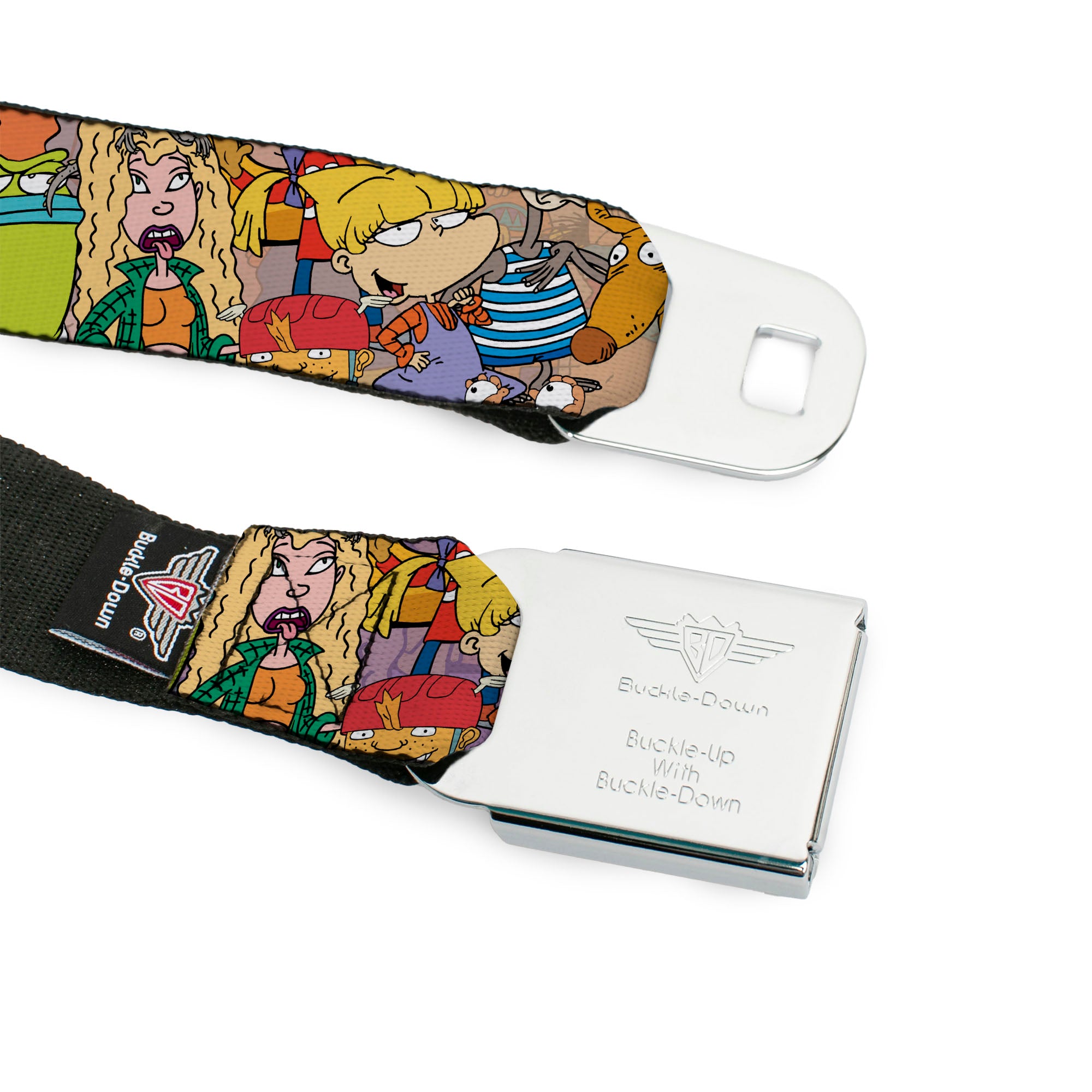 Nick 90'S Rewind Icon Full Color Black/Blue/Pink Seatbelt Belt - Nick 90's Rewind Character Mash Up Collage2 Pinks Webbing Seatbelt Belts Nick 90s