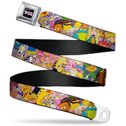 Nick 90'S Rewind Icon Full Color Black/Blue/Pink Seatbelt Belt - Nick 90's Rewind Character Mash Up Collage2 Pinks Webbing Seatbelt Belts Nick 90s