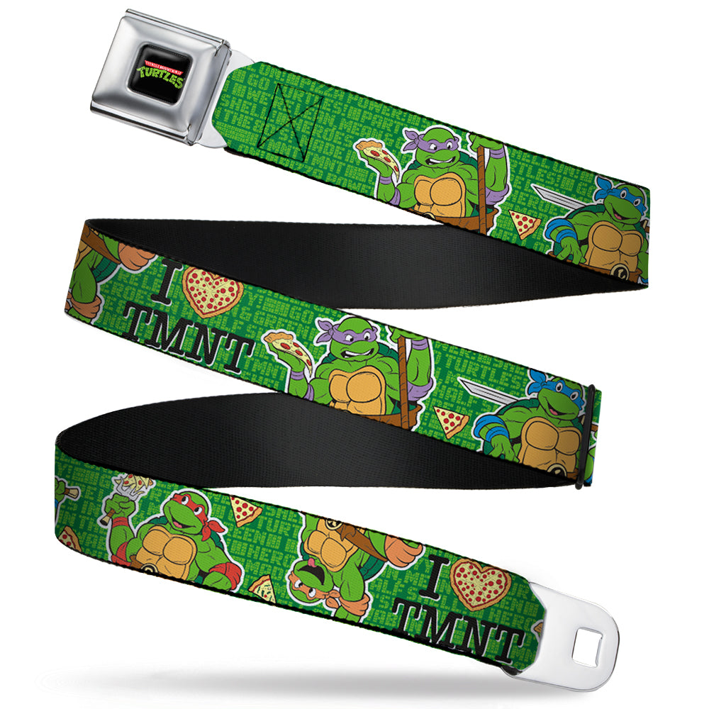 Classic TMNT Logo Full Color Seatbelt Belt - I "HEART" TMNT/Classic Turtles & Pizza Green Webbing Seatbelt Belts Nickelodeon