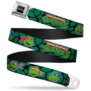 Classic TMNT Logo Full Color Seatbelt Belt - Classic TEENAGE MUTANT NINJA TURTLES Turtle Faces Black/Green Turtle Shell Webbing Seatbelt Belts Teenage Mutant Ninja Turtles