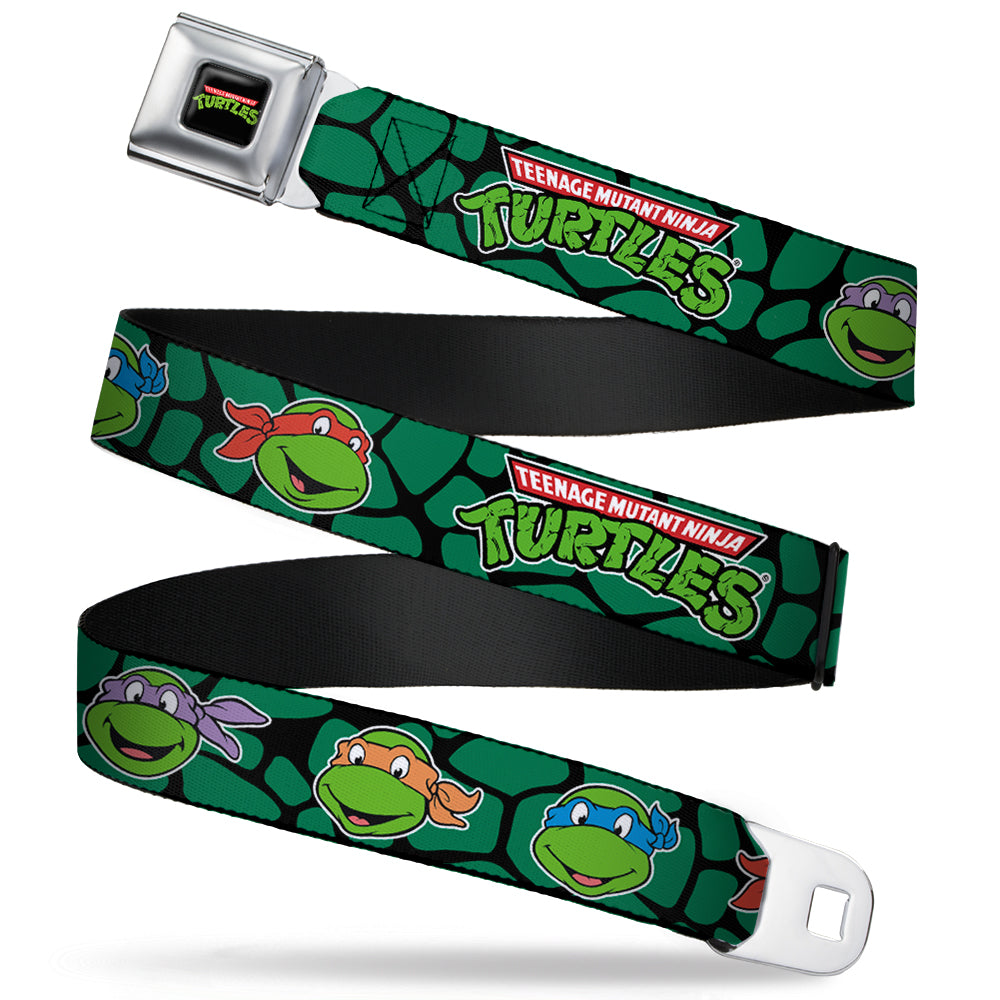 Classic TMNT Logo Full Color Seatbelt Belt - Classic TEENAGE MUTANT NINJA TURTLES Turtle Faces Black/Green Turtle Shell Webbing Seatbelt Belts Teenage Mutant Ninja Turtles