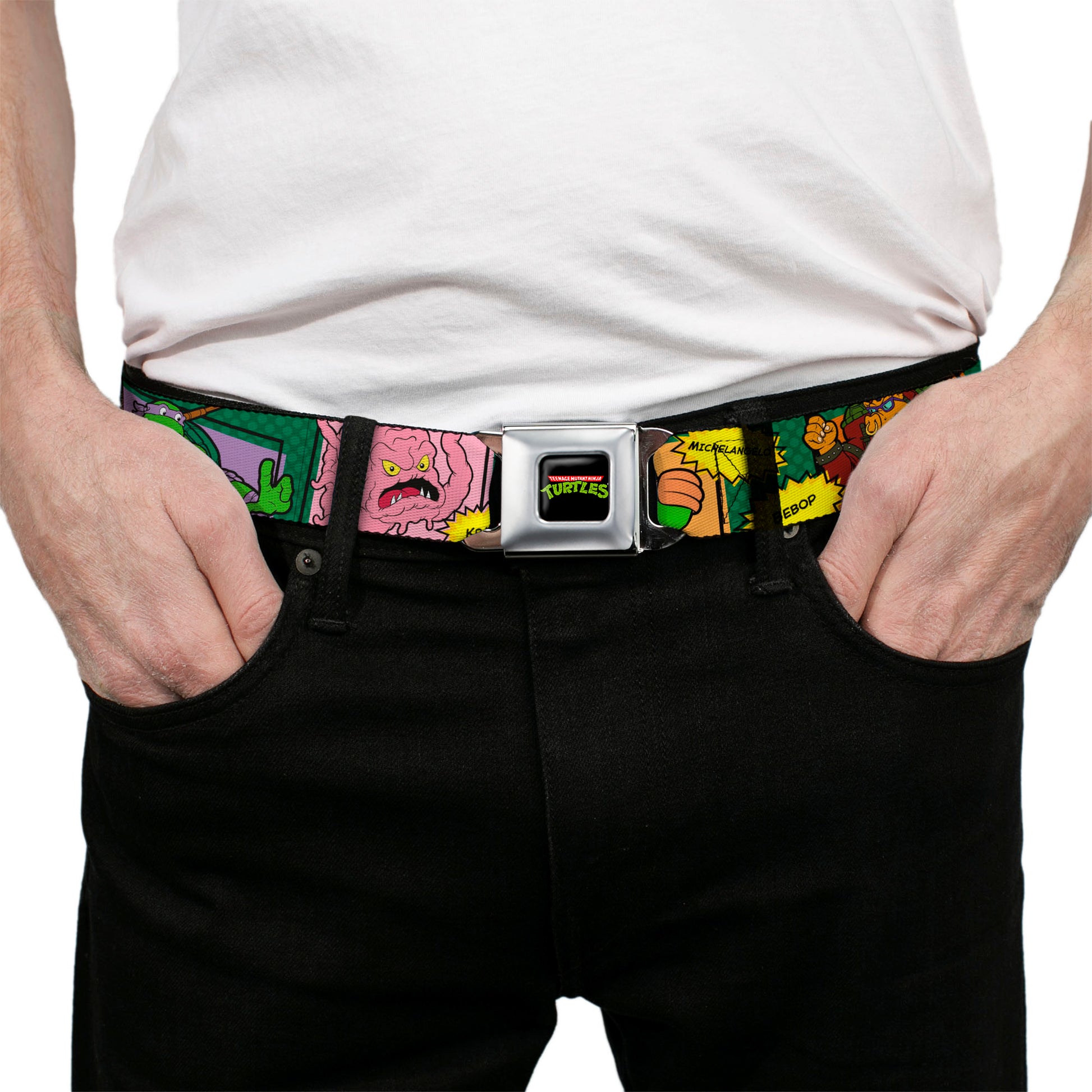 Classic TMNT Logo Full Color Seatbelt Belt - Classic TEENAGE MUTANT NINJA TURTLES Character Comic Scenes Webbing Seatbelt Belts Teenage Mutant Ninja Turtles