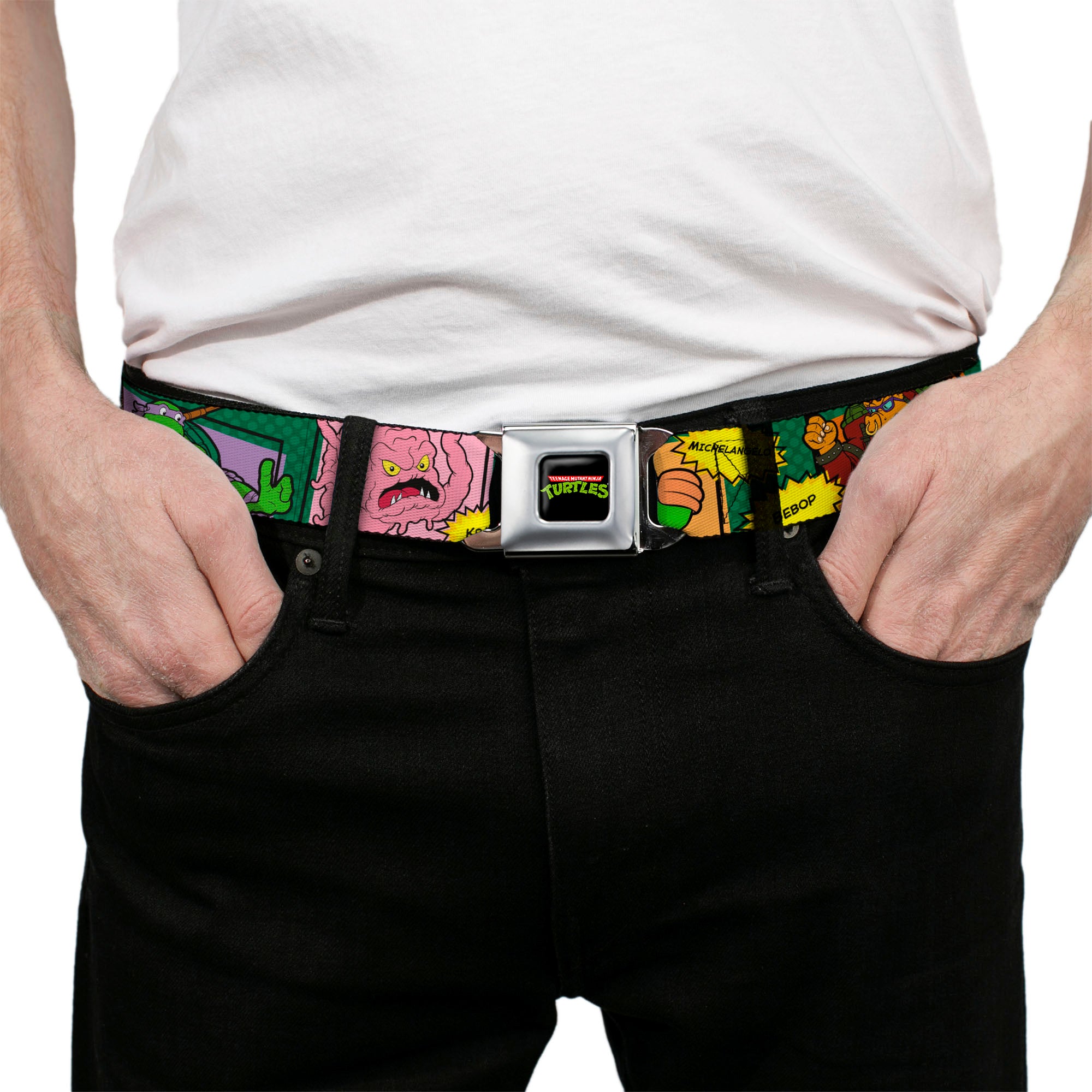 Classic TMNT Logo Full Color Seatbelt Belt - Classic TEENAGE MUTANT NINJA TURTLES Character Comic Scenes Webbing Seatbelt Belts Teenage Mutant Ninja Turtles