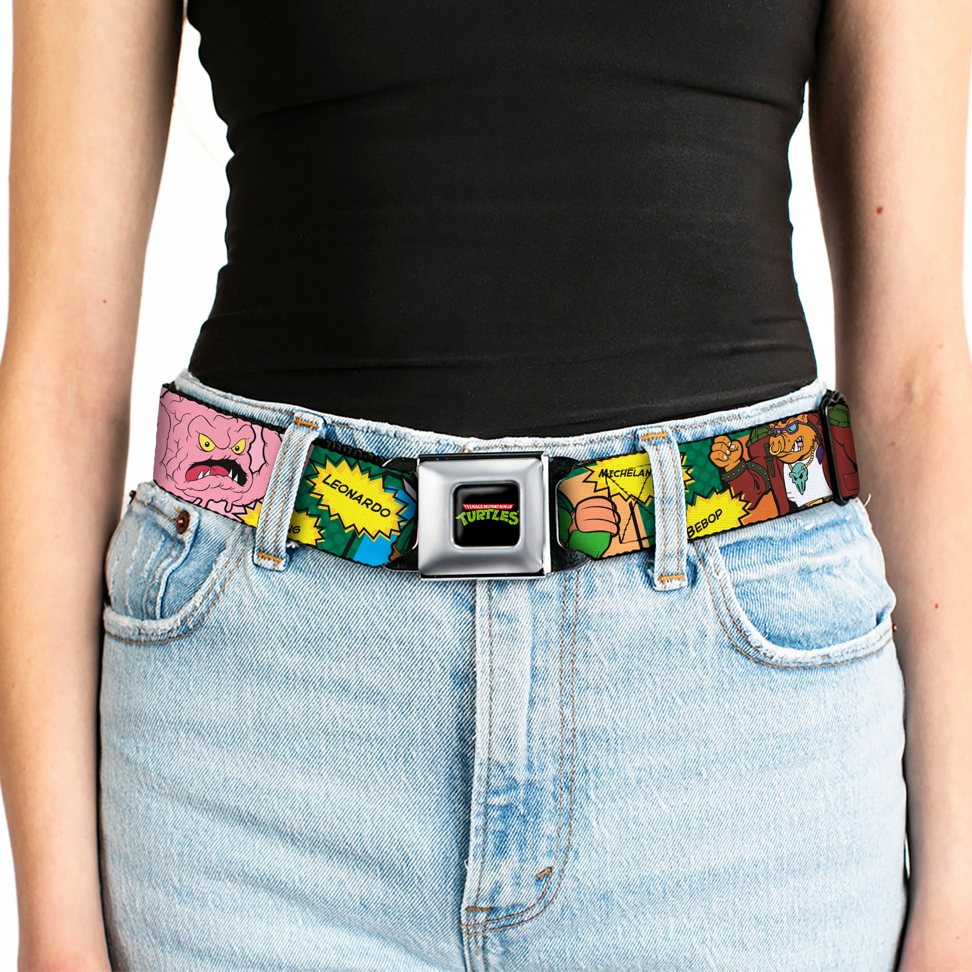 Classic TMNT Logo Full Color Seatbelt Belt - Classic TEENAGE MUTANT NINJA TURTLES Character Comic Scenes Webbing Seatbelt Belts Teenage Mutant Ninja Turtles