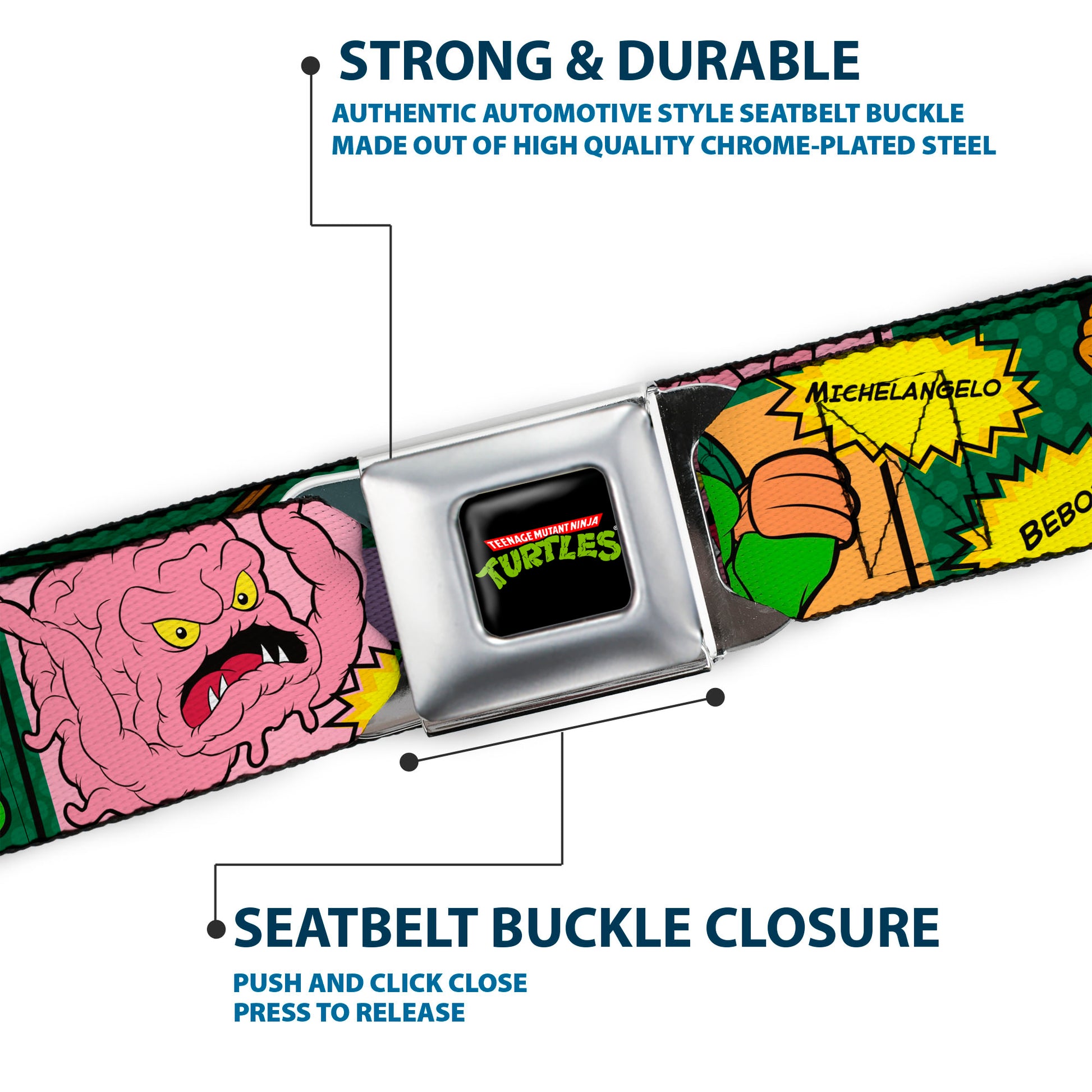 Classic TMNT Logo Full Color Seatbelt Belt - Classic TEENAGE MUTANT NINJA TURTLES Character Comic Scenes Webbing Seatbelt Belts Teenage Mutant Ninja Turtles