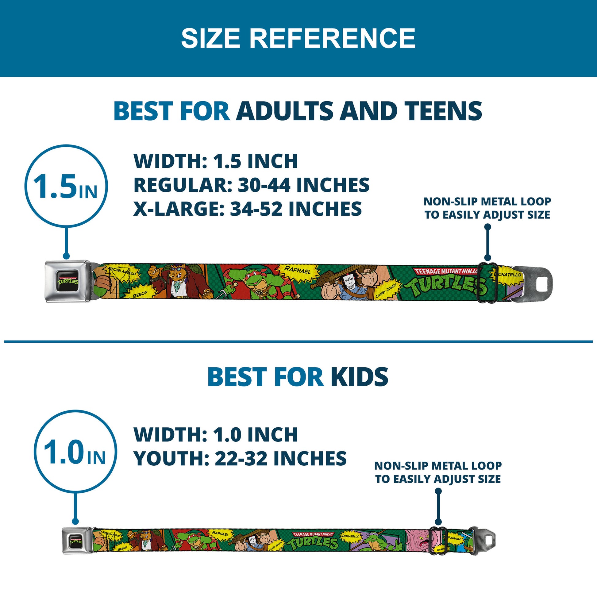 Classic TMNT Logo Full Color Seatbelt Belt - Classic TEENAGE MUTANT NINJA TURTLES Character Comic Scenes Webbing Seatbelt Belts Teenage Mutant Ninja Turtles